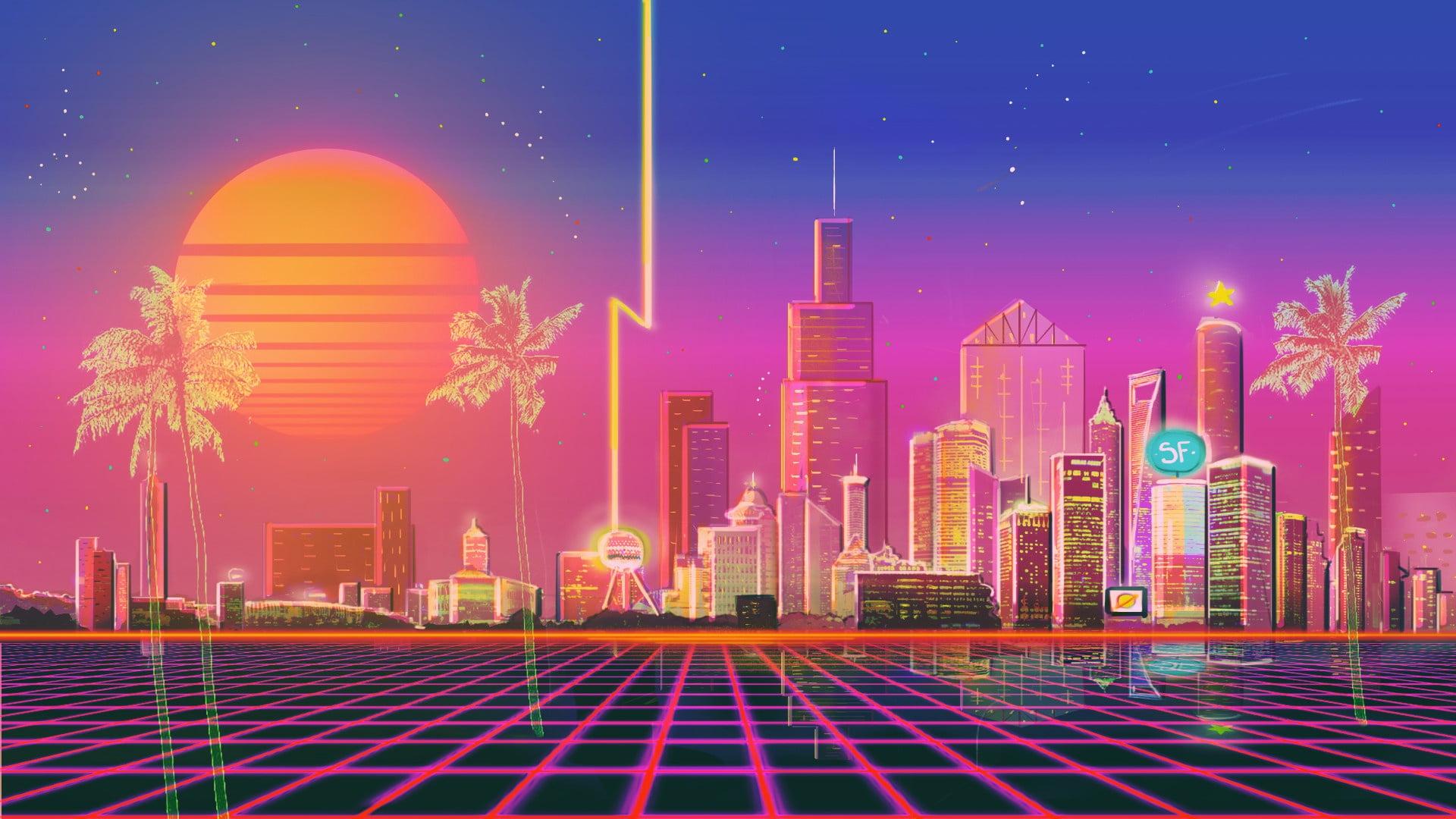 1920 x 1080 · jpeg - The sun, Music, The city, Style, Background, 80s wallpaper, Neon ...
