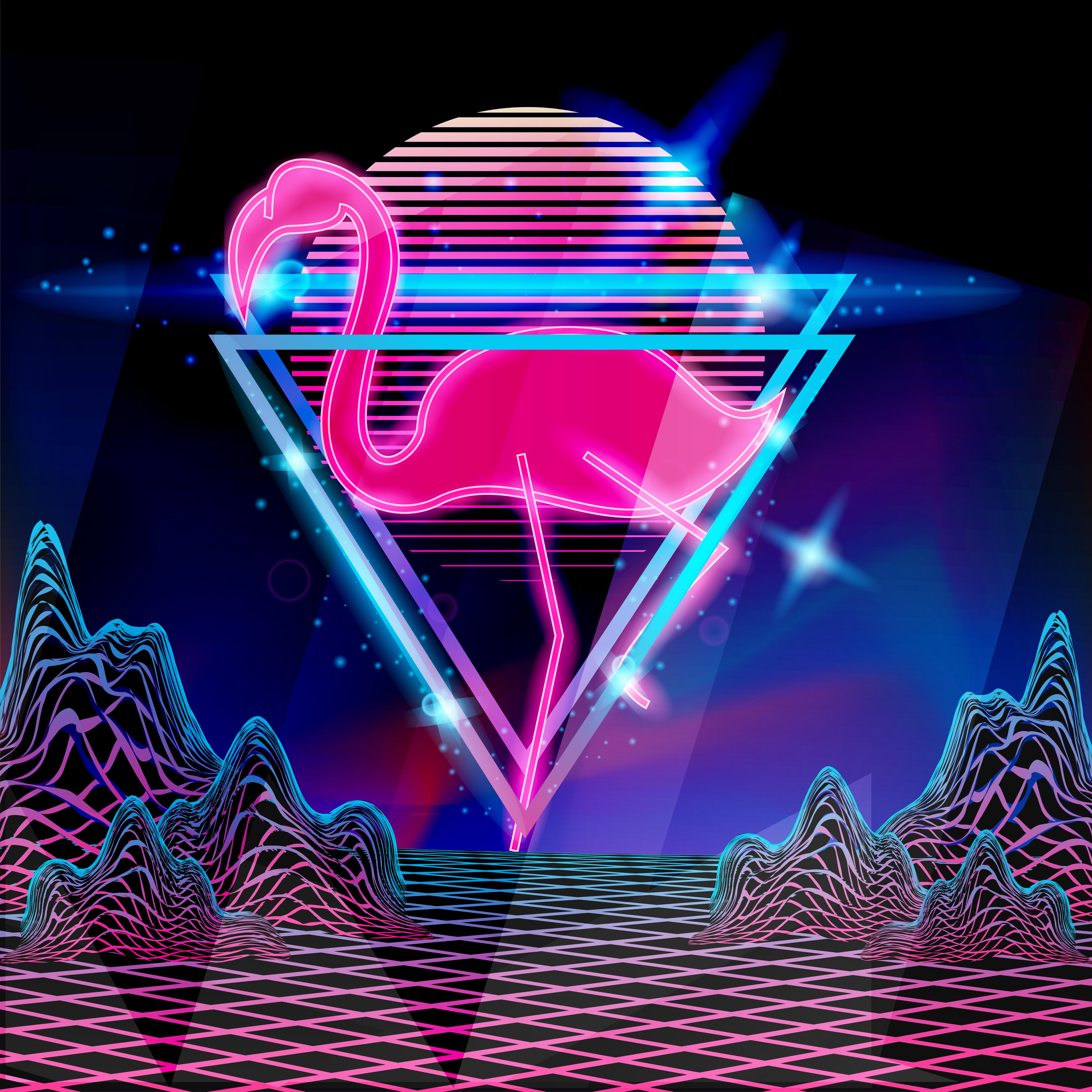 5556 x 5556 · jpeg - Retro style 80s disco design flamingo neon 665739 Vector Art at Vecteezy