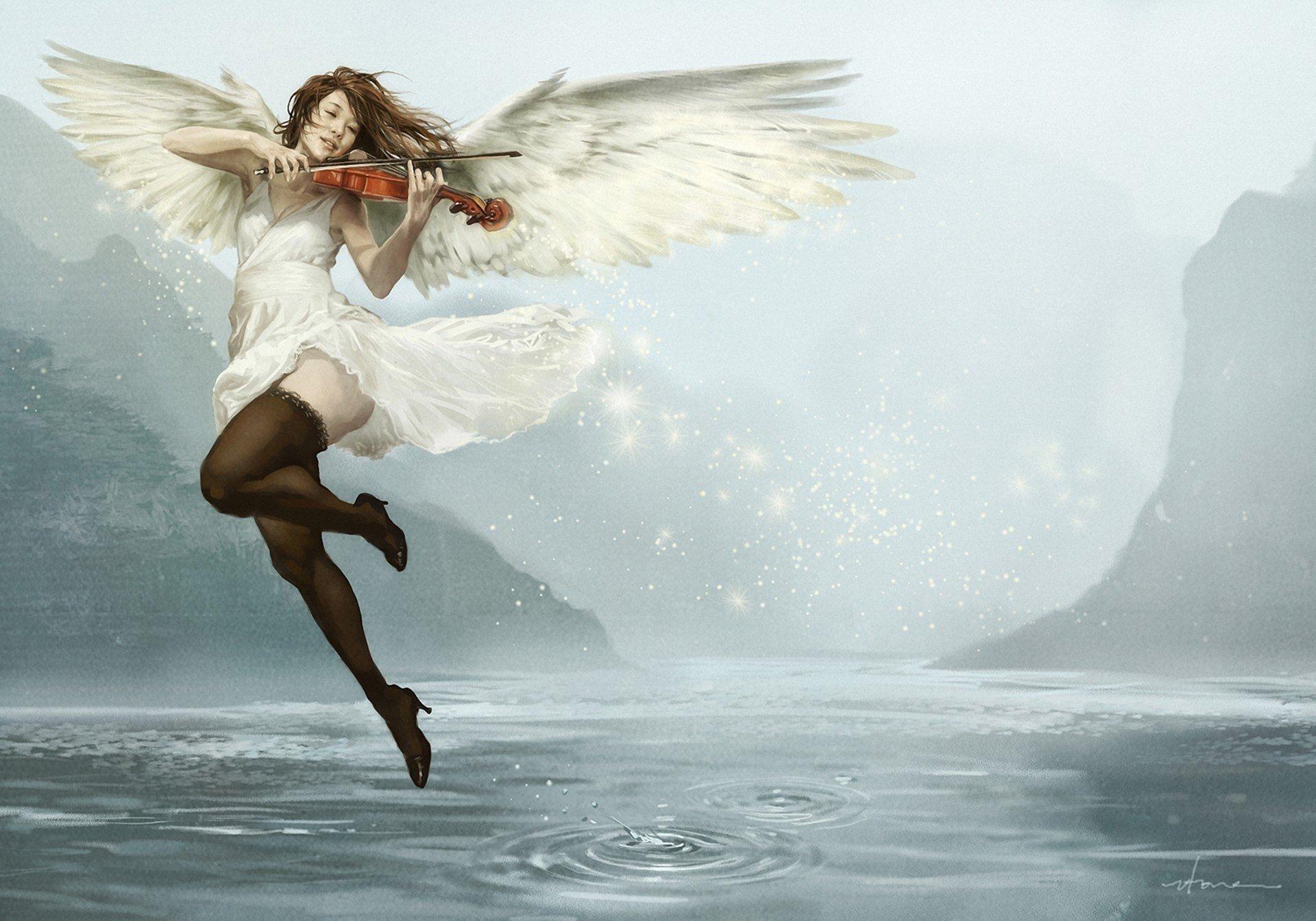 1920 x 1344 · jpeg - angel, Violin, Music, Girl, Wings, Dress, Beautiful, Water Wallpapers ...