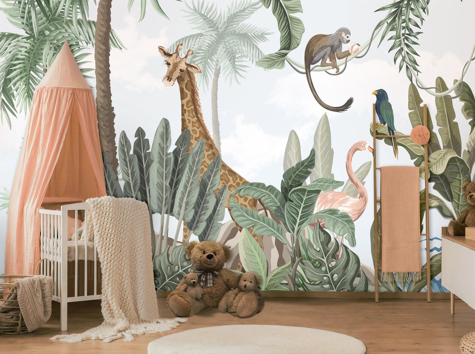 1588 x 1183 · jpeg - Kids Wallpaper Self Adhesive Peel and Stick Safari Animals | Etsy ...
