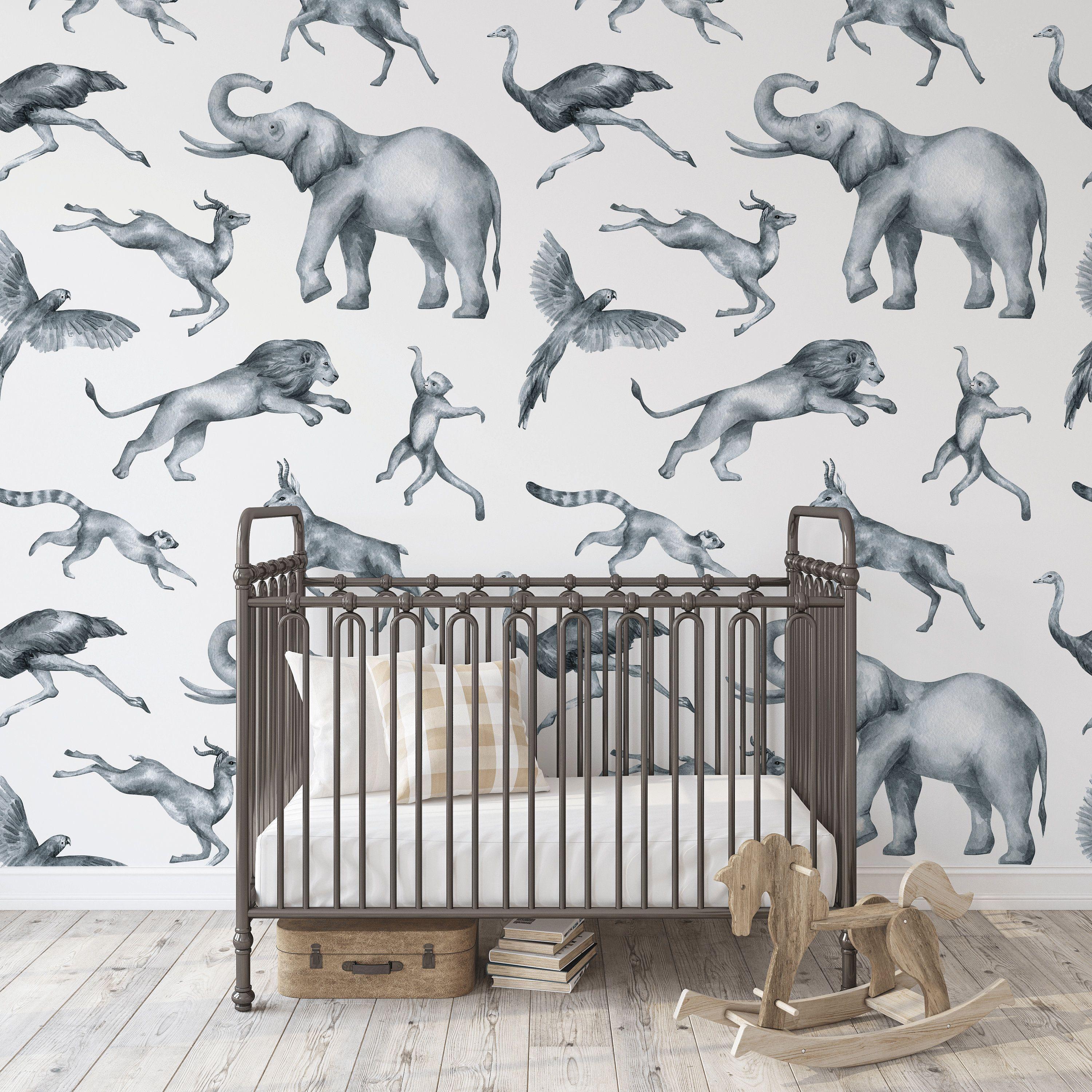 3000 x 3000 · jpeg - Safari animals wallpaper peel and stick watercolor wall | Etsy | Kids ...