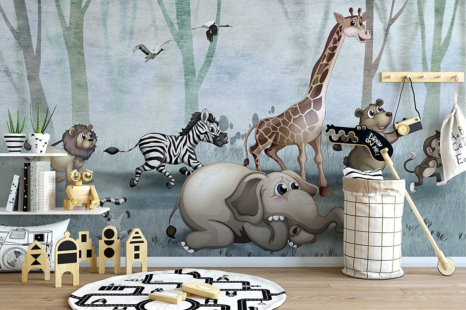 1500 x 998 · jpeg - Amazon: Murwall Kids Wallpaper Cartoon Wild Animal Wall Mural Child ...