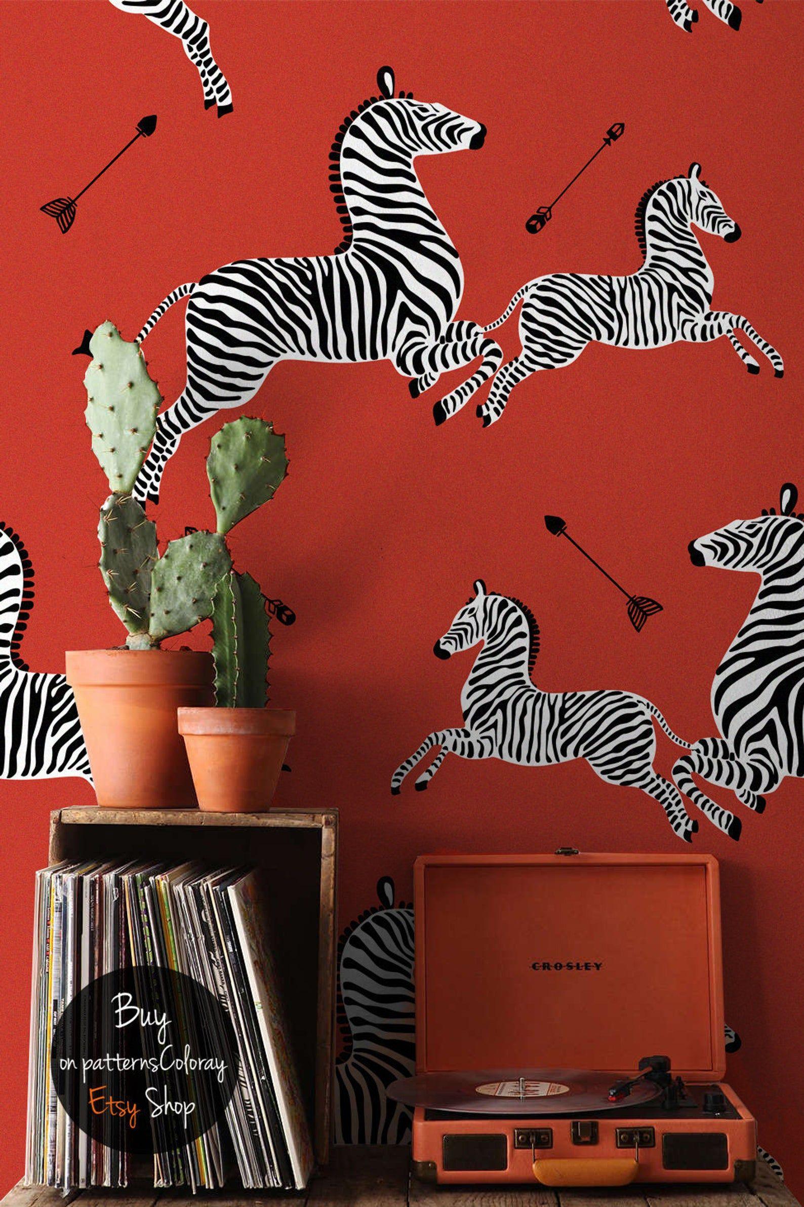1588 x 2383 · jpeg - Red flying zebra wallpaper | Abstract wall decor | Jumping zebras print ...