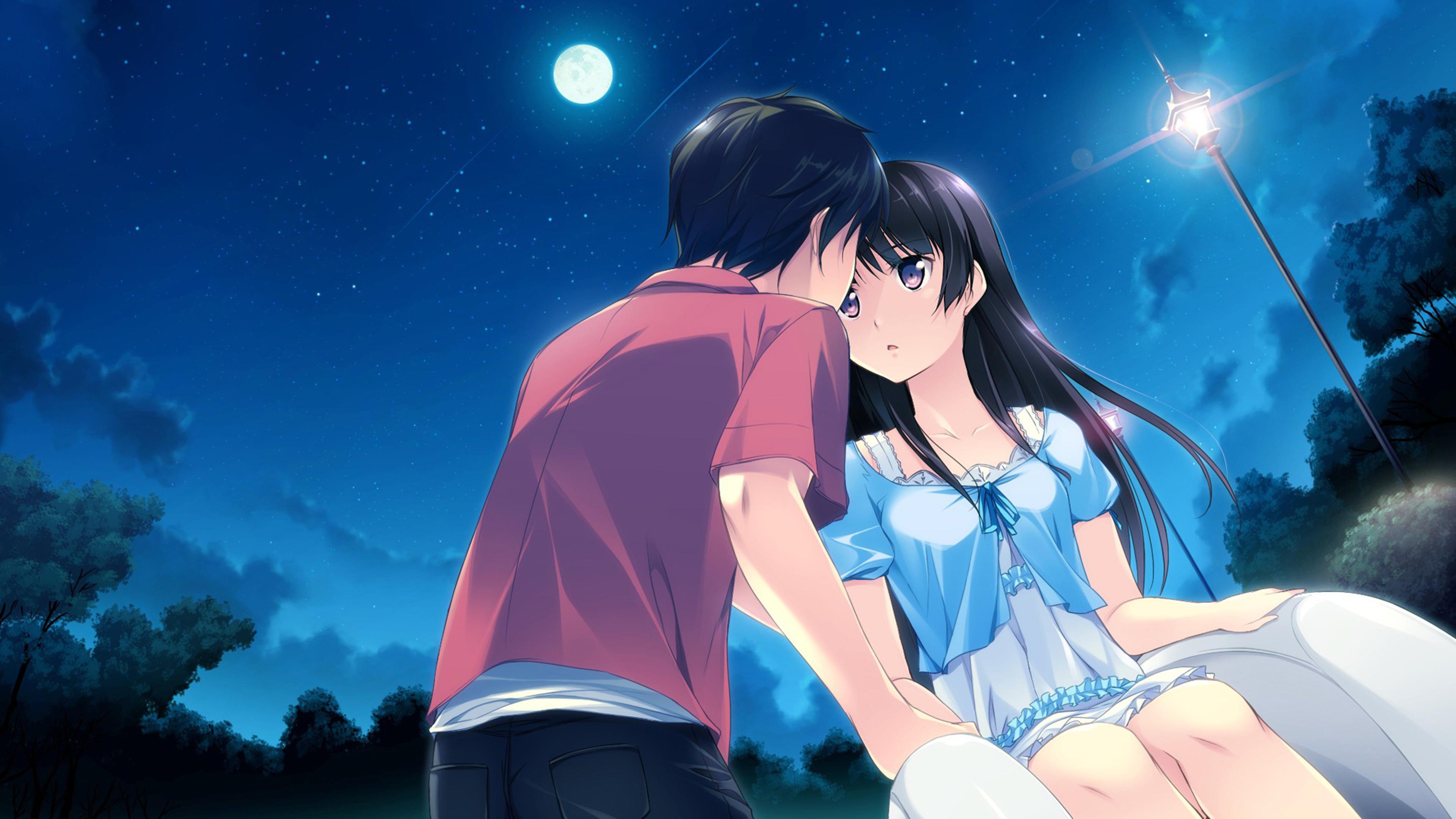 3840 x 2160 · jpeg - Anime couple during the night under the moonlight Wallpaper Download ...