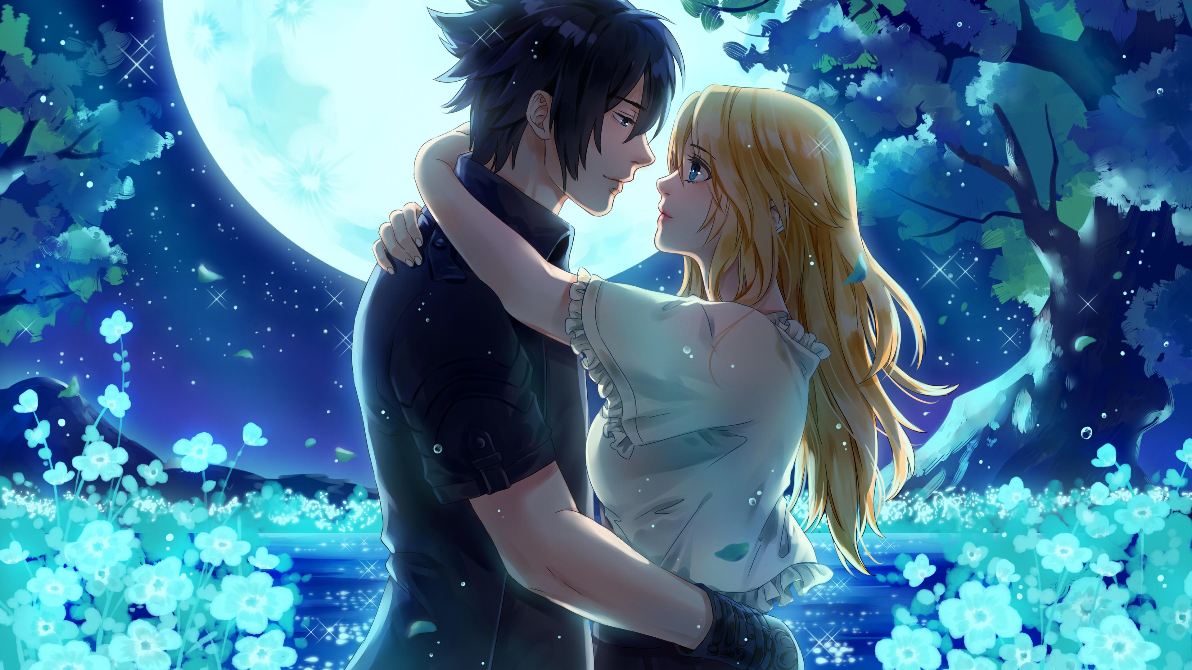 3840 x 2160 · jpeg - Noctis And Stella From Final Fantasy XV Under The Moon 4k love ...