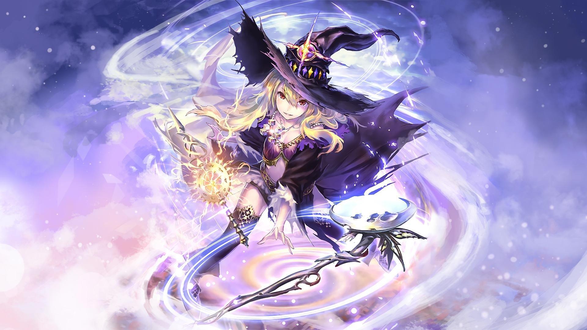 1920 x 1080 · jpeg - wizard, Witch, Blonde, Long hair, Red eyes, Looking at viewer, Anime ...