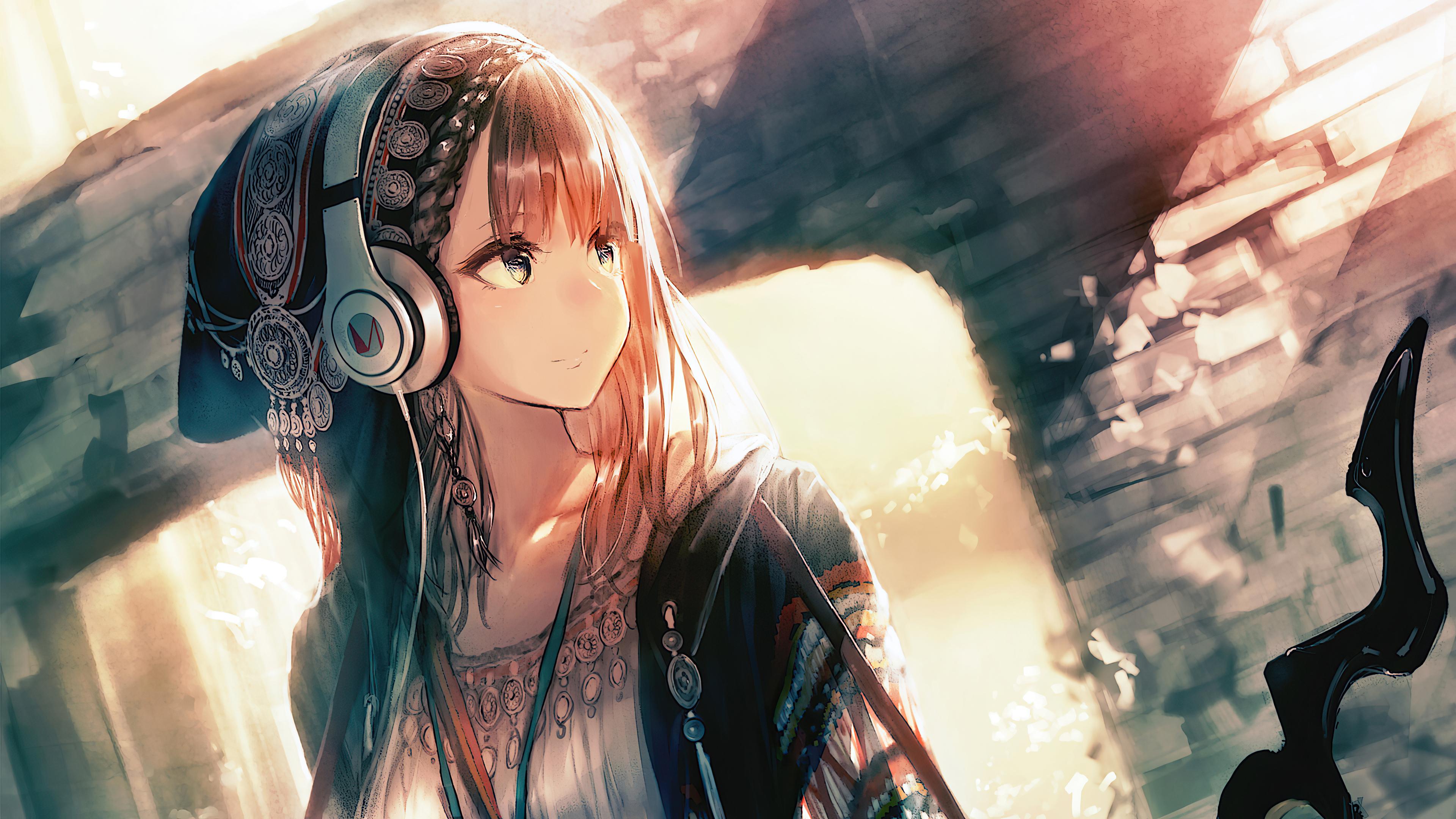 3840 x 2160 · jpeg - Anime Girl Headphones Looking Away 4k, HD Anime, 4k Wallpapers, Images ...