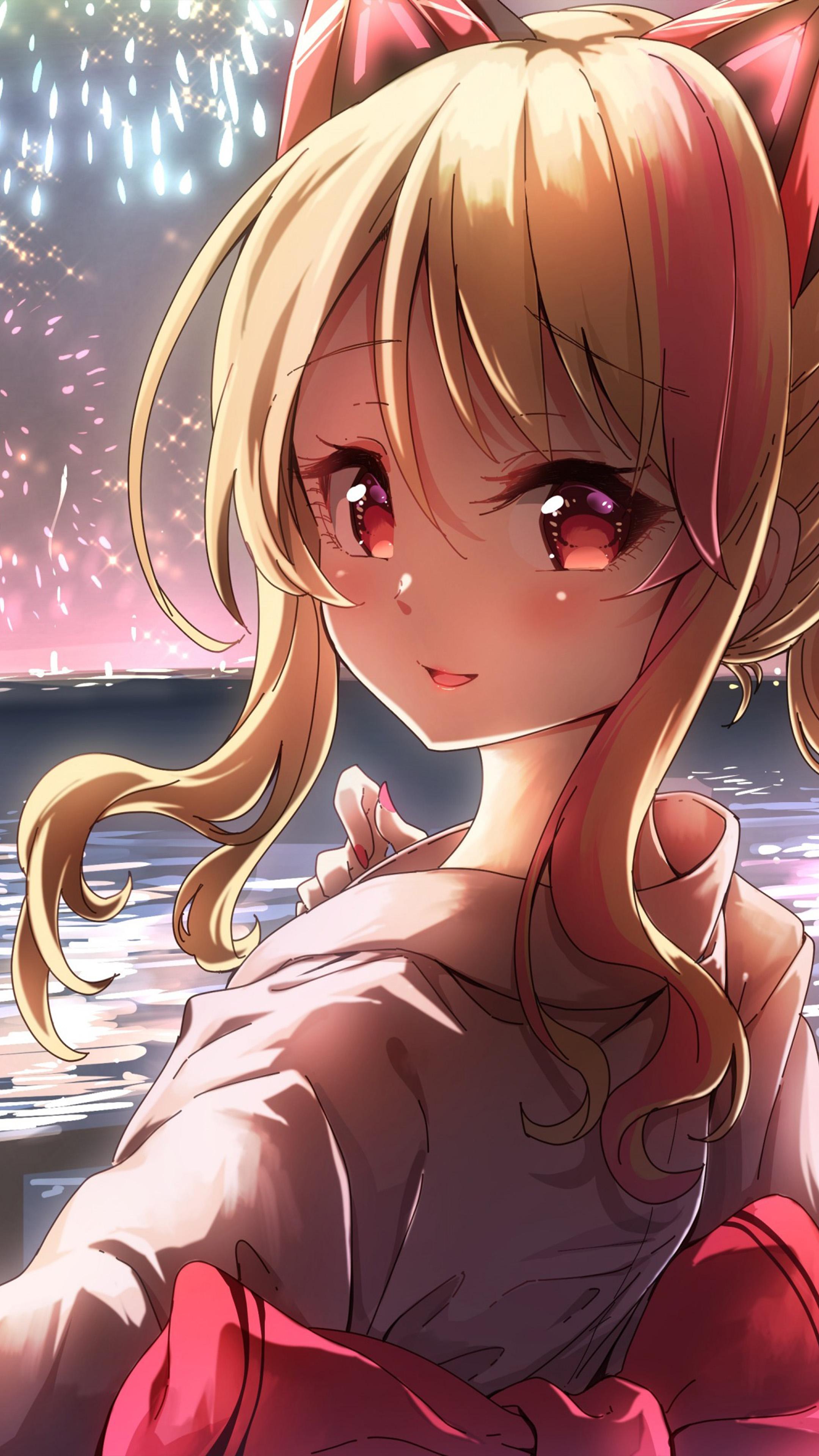 2160 x 3840 · jpeg - Anime Girl Fireworks 4K Ultra HD Mobile Wallpaper