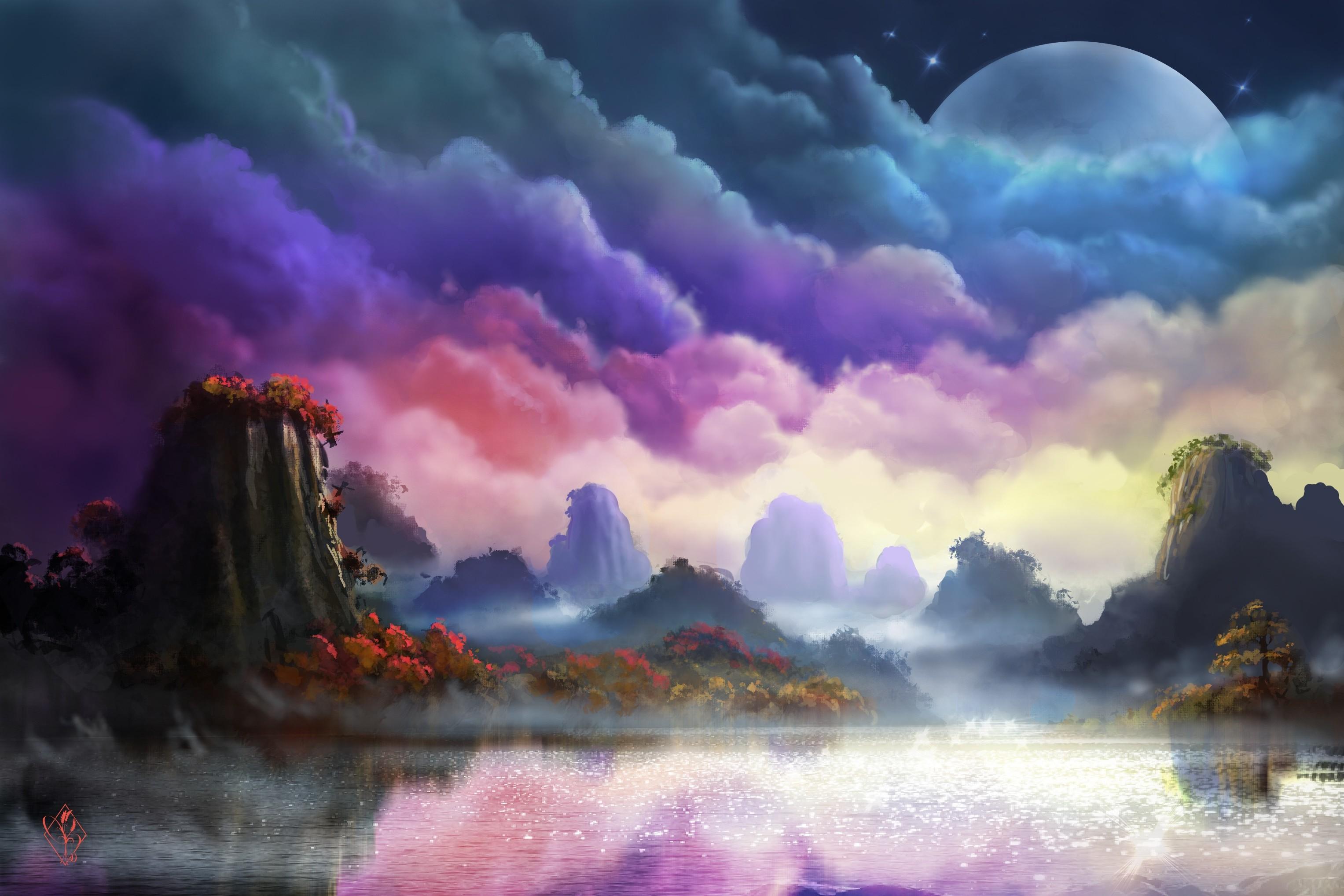 3054 x 2037 · jpeg - Moon, Landscape, Painting Wallpapers HD / Desktop and Mobile Backgrounds