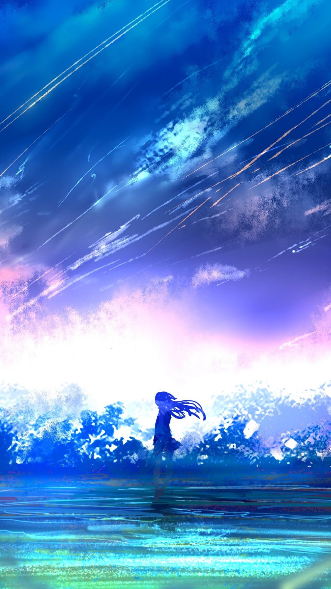 1080 x 1920 · jpeg - Download 1080x1920 Anime Girl, Falling Stars, Scenic, Colorful ...