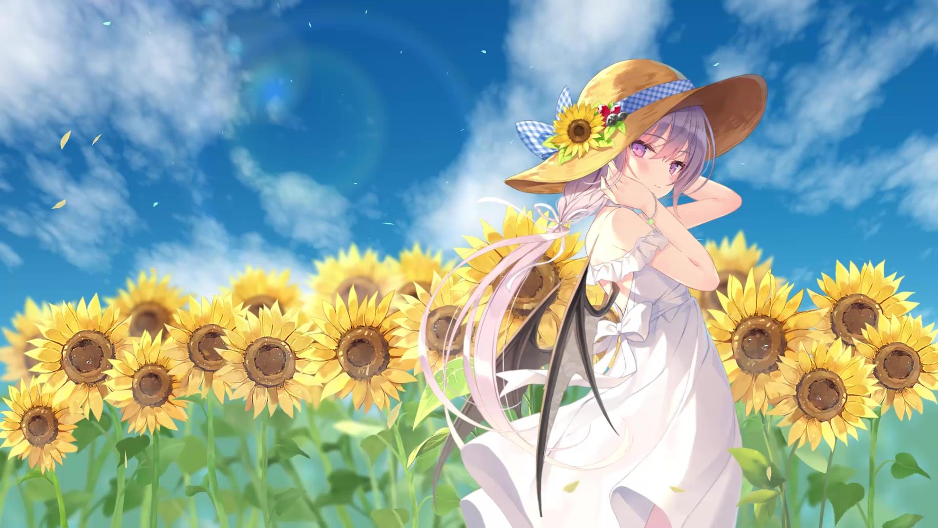 1920 x 1080 · jpeg - Beautiful Anime Girl With Sunflowers Live Wallpaper - WallpaperWaifu