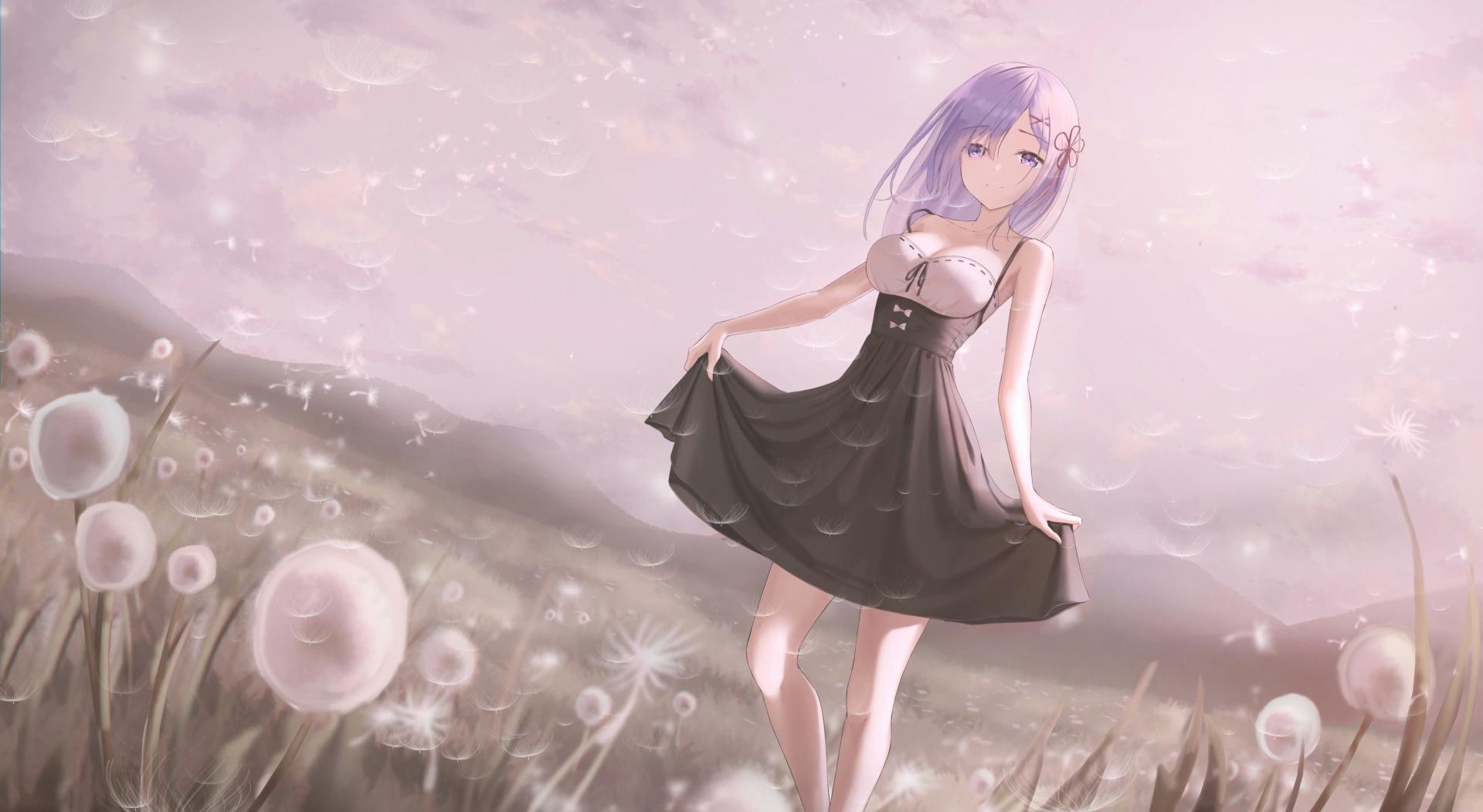 1920 x 1052 · png - Rem elegant in a beautiful dress in the meadow 4k - anime live ...