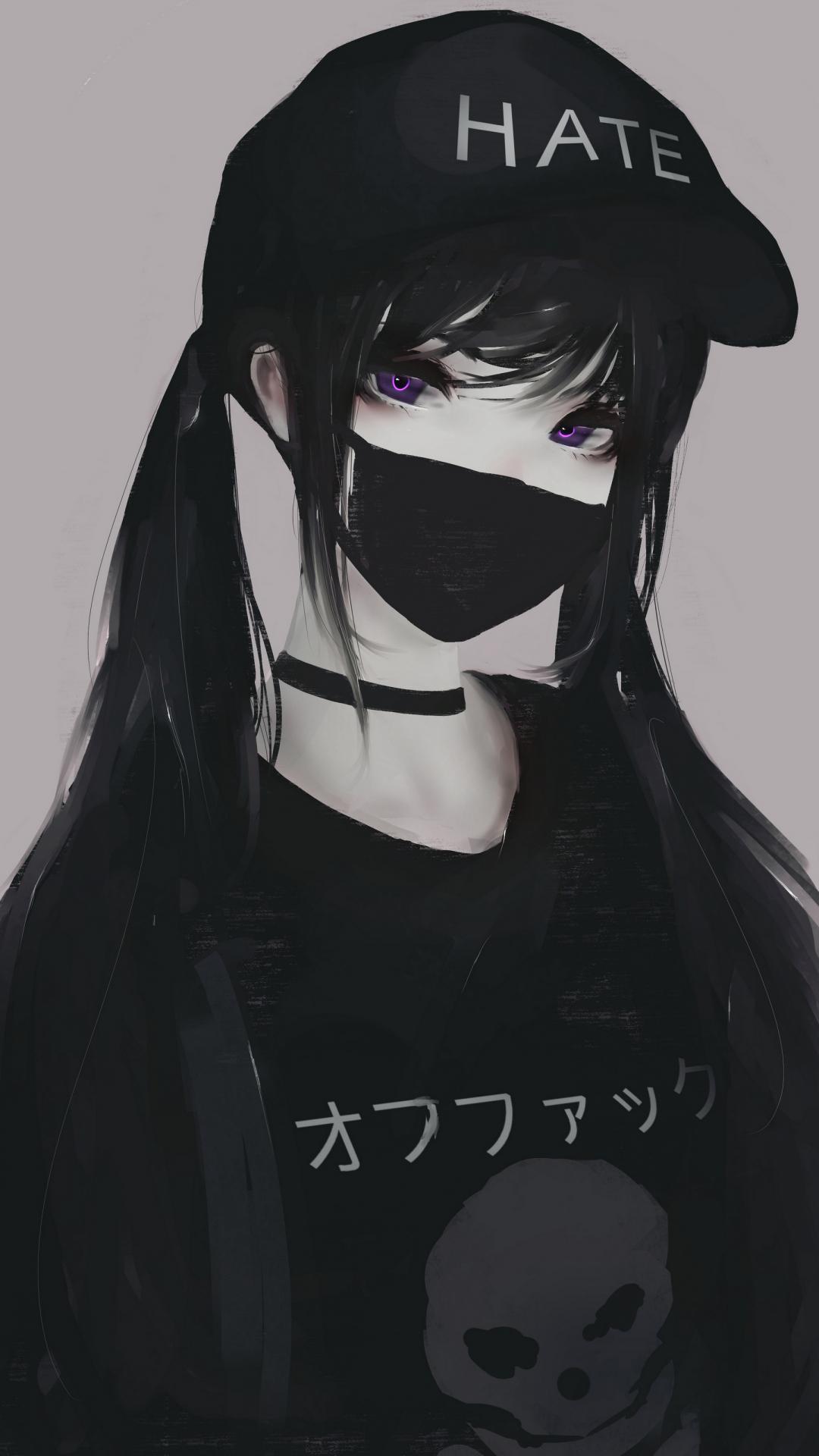 1080 x 1920 · jpeg - Download 1080x1920 Wallpaper Black Hair Anime Girl, Mask, Art, Samsung ...