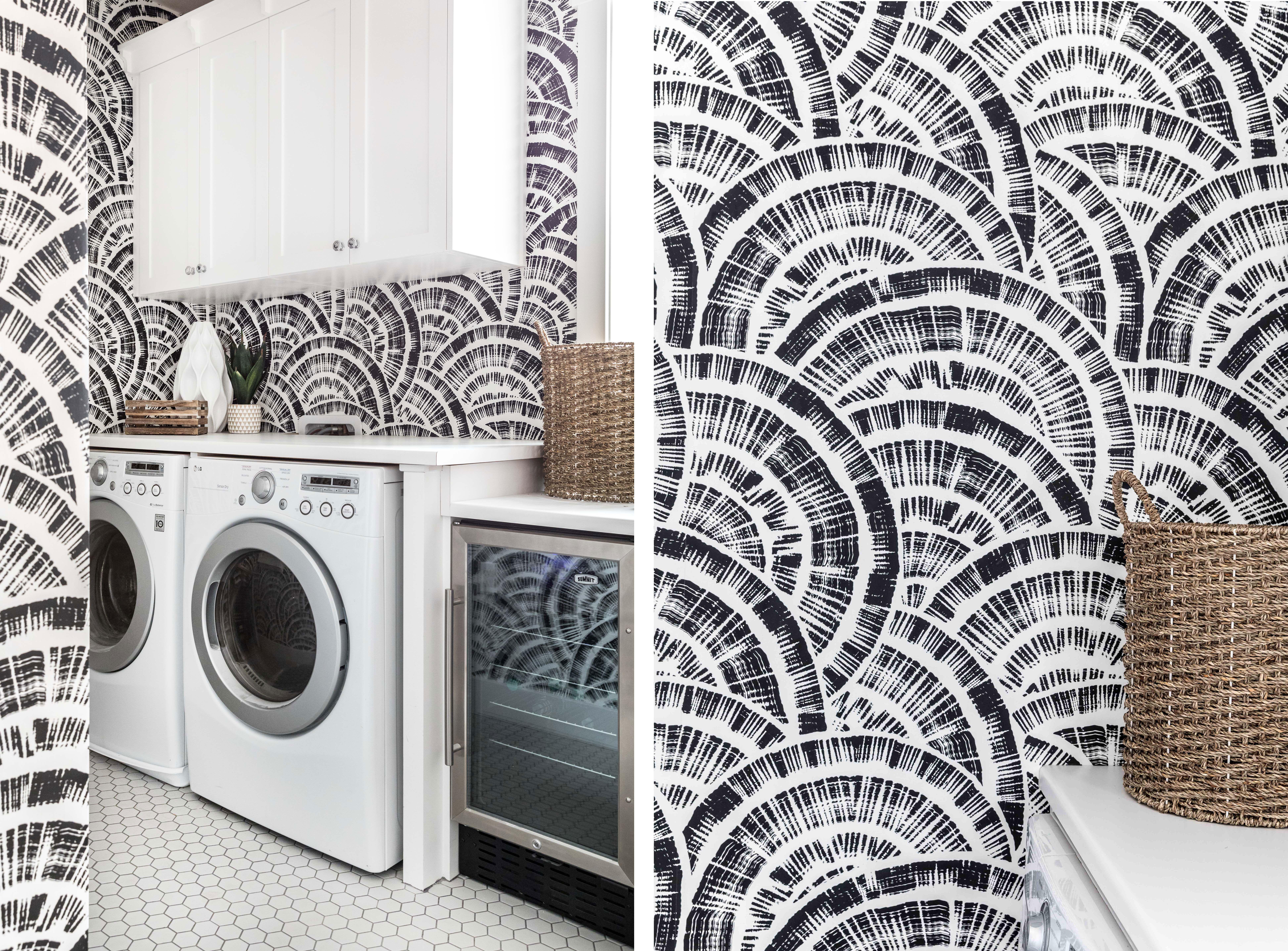 7783 x 5748 · jpeg - Bold black and white wallpaper in the laundry room in a darling ...