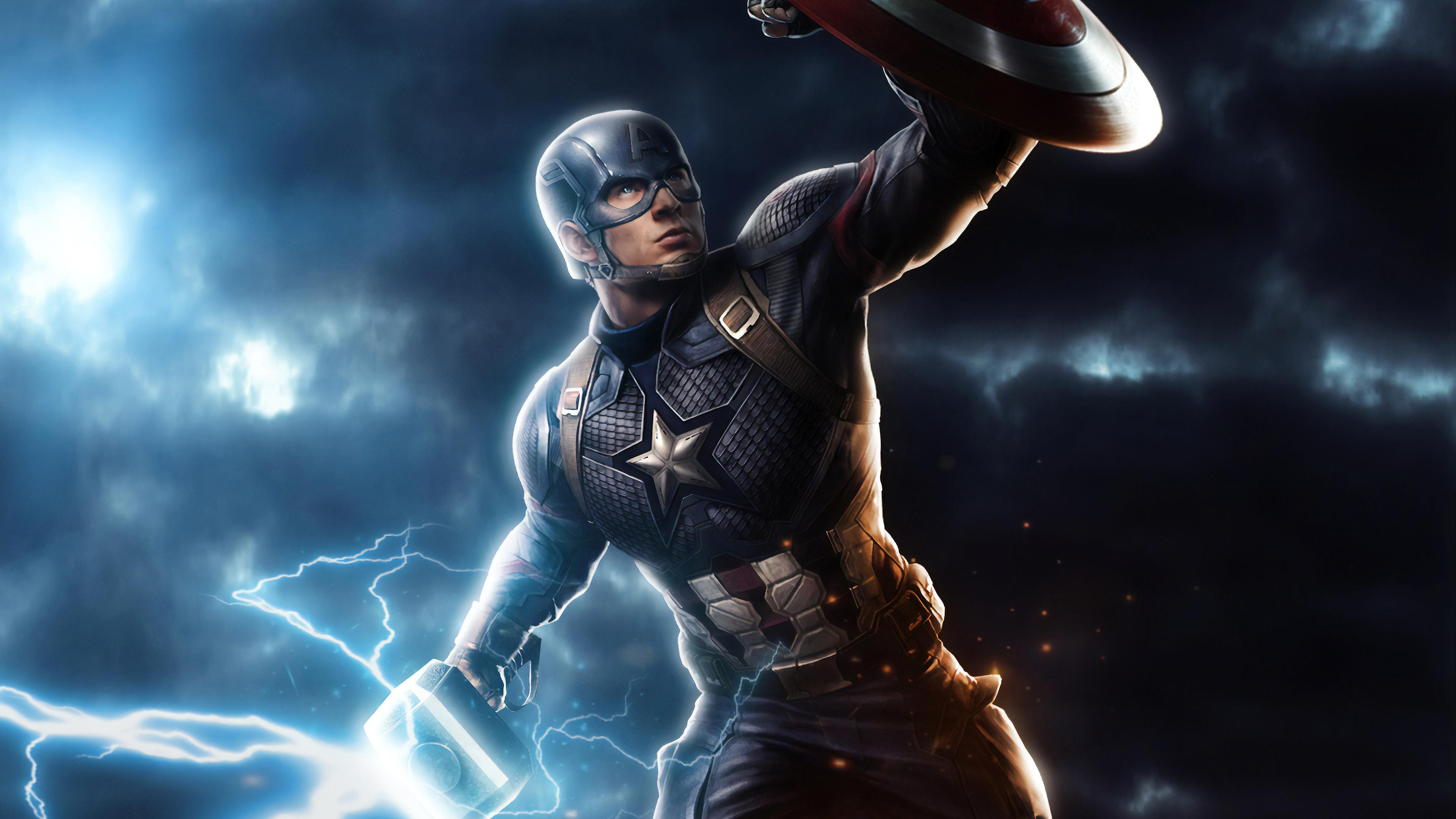 3840 x 2160 · jpeg - Captain America Mjolnir Avengers Endgame 4k Art superheroes wallpapers ...