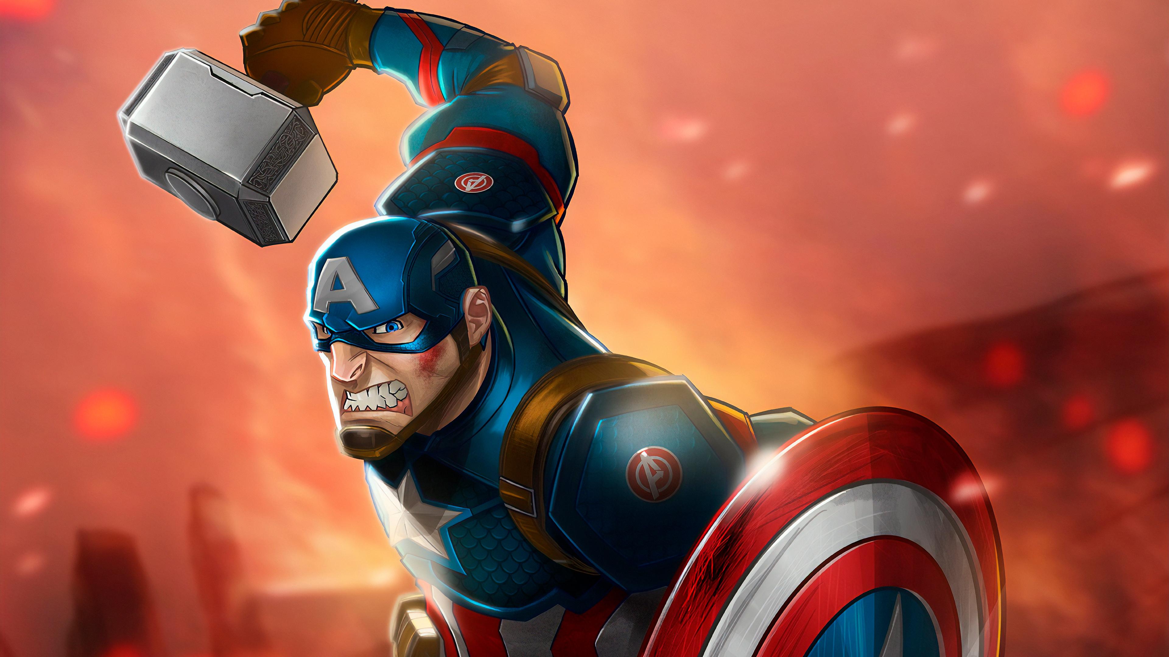 3840 x 2160 · jpeg - Captain America Mjolnir Art Hd, HD Superheroes, 4k Wallpapers, Images ...