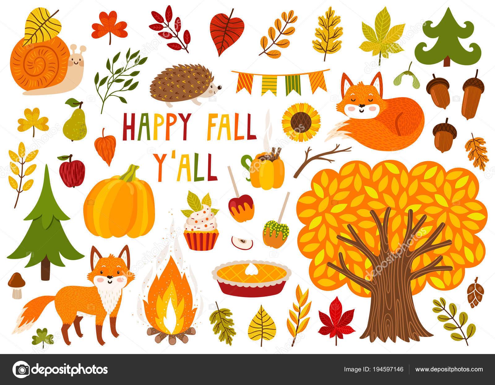 1600 x 1243 · jpeg - Pictures: cartoon fall | Set of cute autumn cartoon characters, plants ...