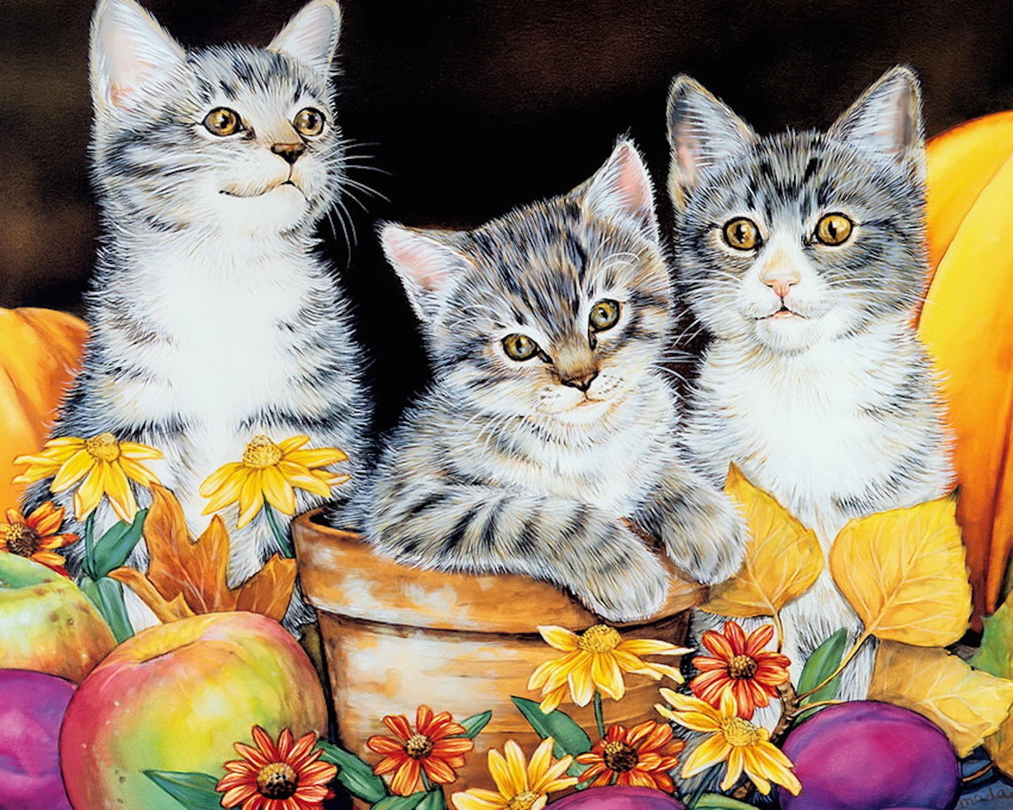 2048 x 1638 · jpeg - Autumn Kittens Painting Wallpaper | Free Cat Images