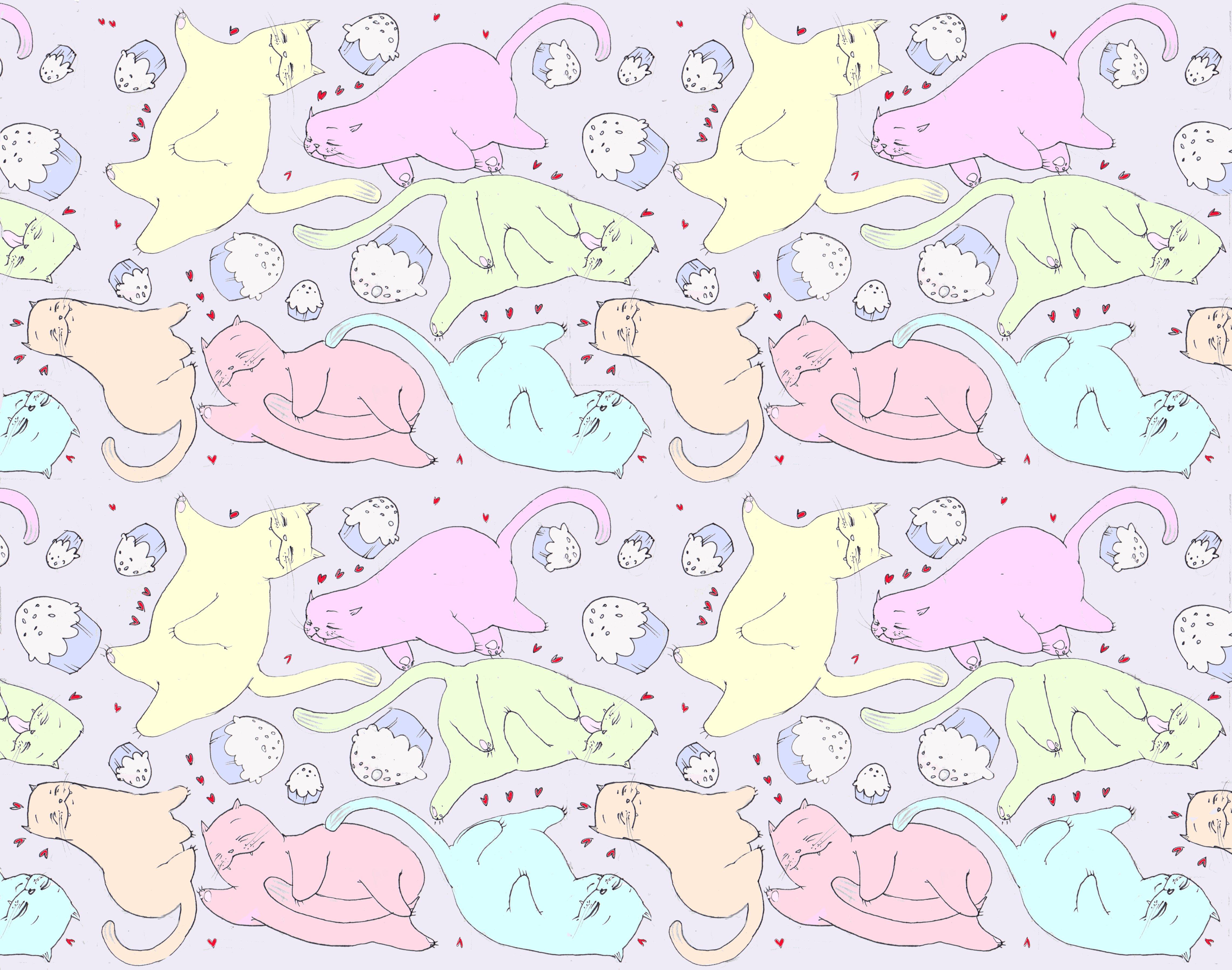 4569 x 3596 · jpeg - Free download Cute Cat Pattern Backgrounds A cat pattern [4569x3596 ...