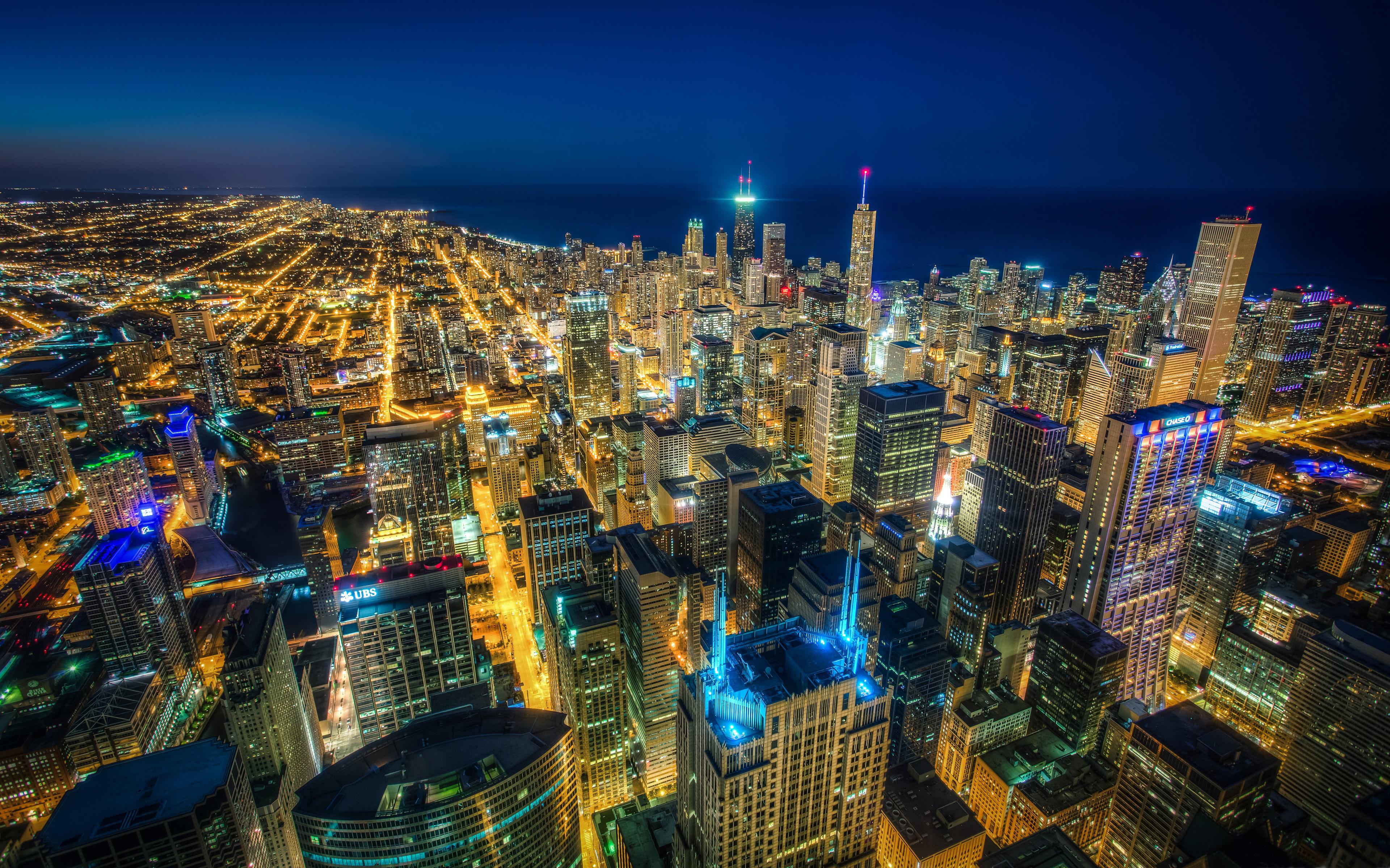 3840 x 2400 · jpeg - Chicago Skyscrapers Buildings Night Lighting City View From The Highest ...