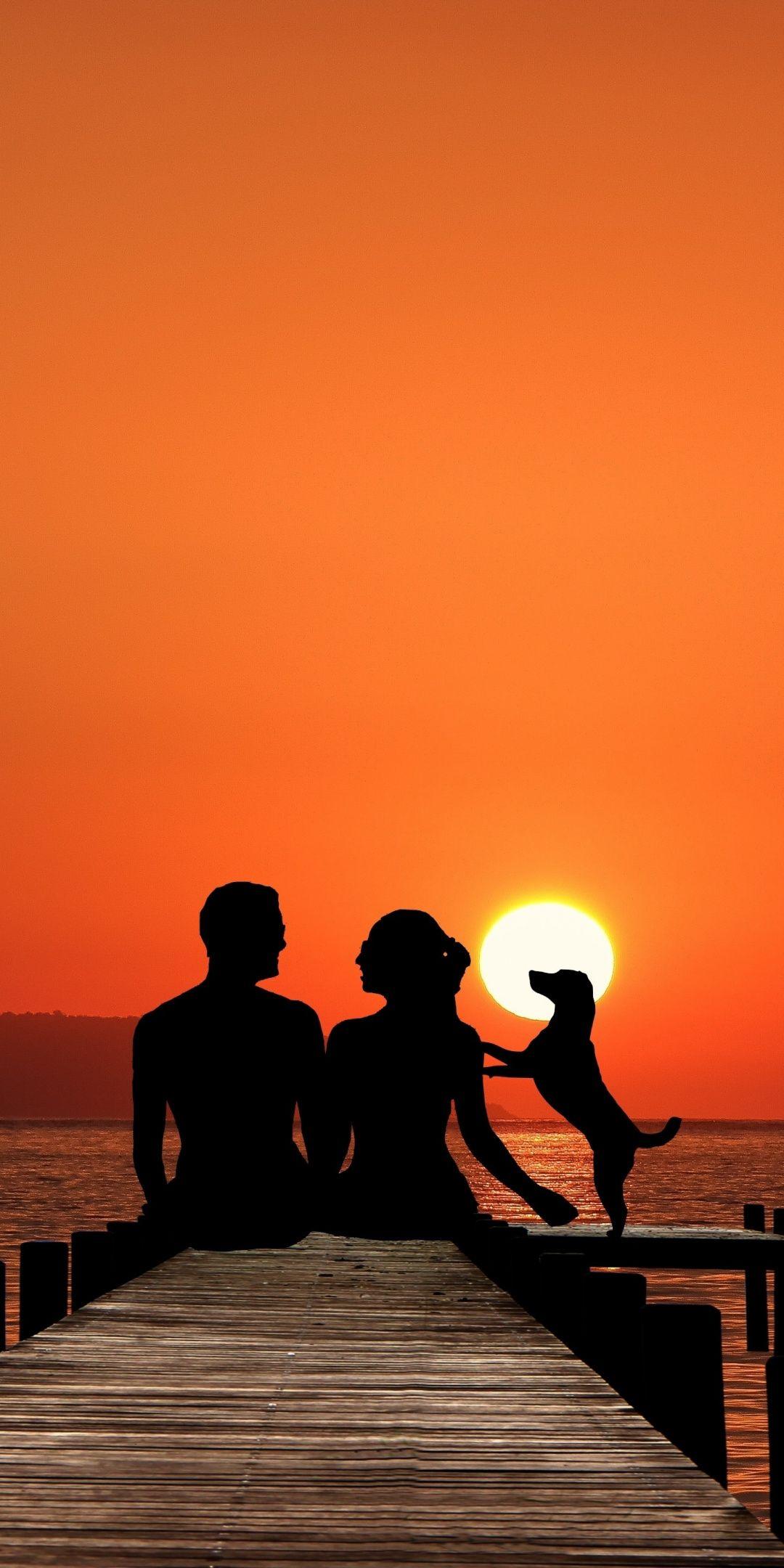 1080 x 2160 · jpeg - Couple, sunset, pier, silhouette, 1080x2160 wallpaper | Sunset ...