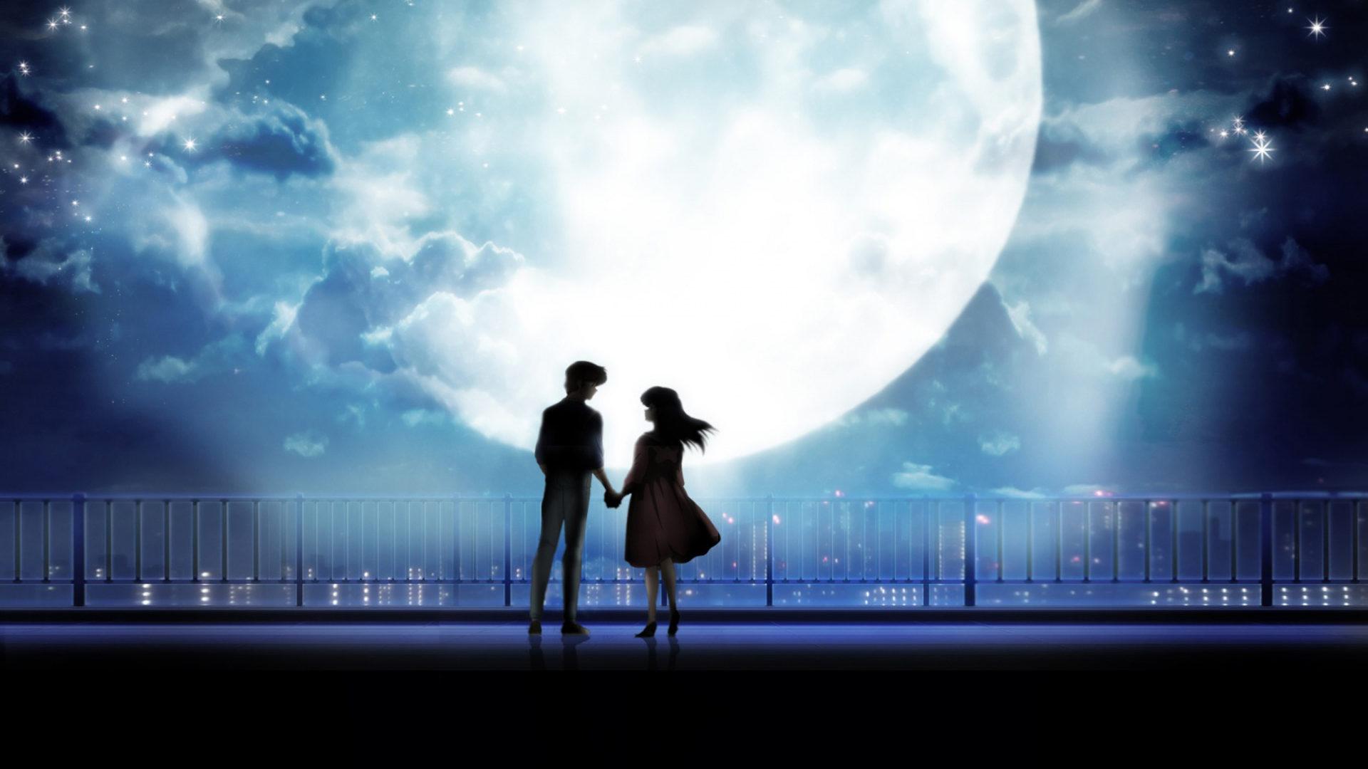 1920 x 1080 · jpeg - Anime Art Anime Couple Holding Hands Moonlight Desktop : Wallpapers13