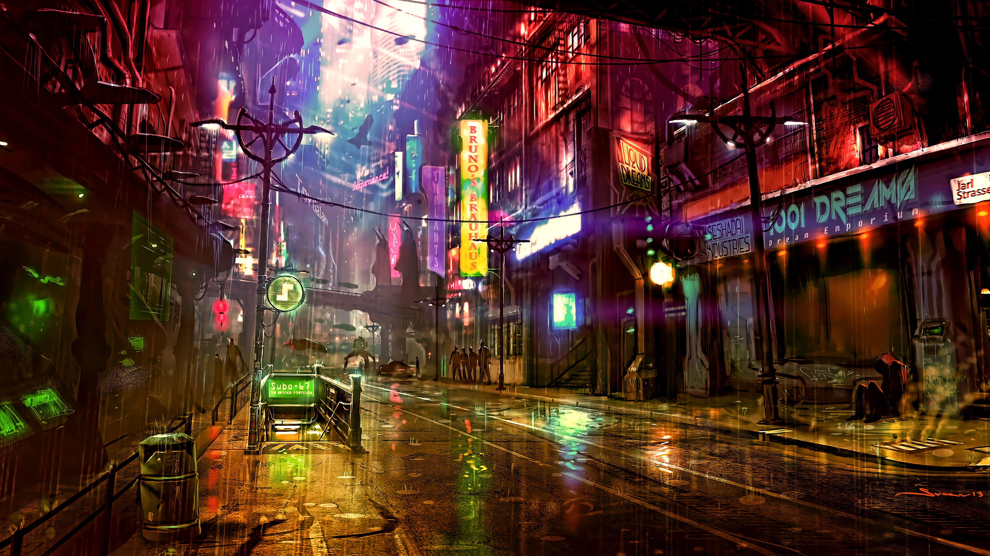 3840 x 2160 · jpeg - Futuristic City Cyberpunk Neon Street Digital Art 4k, HD Artist, 4k ...