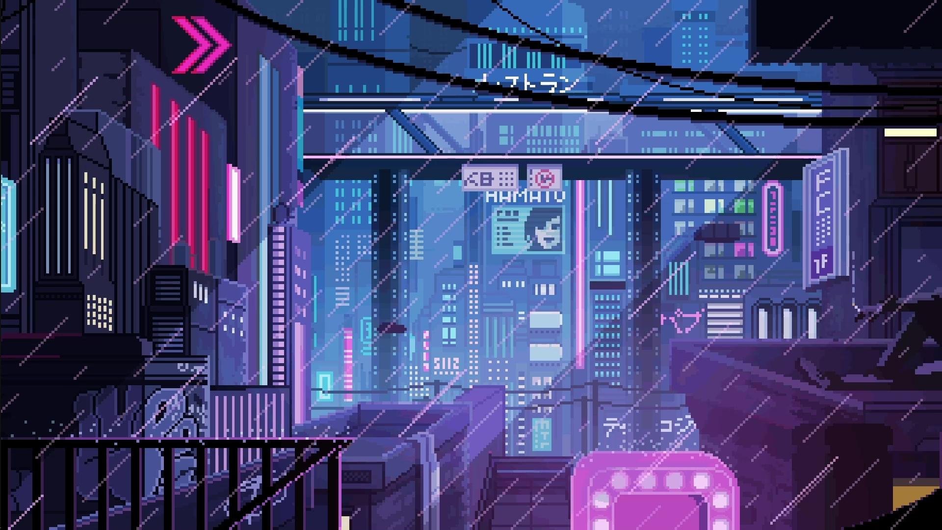 1920 x 1080 · jpeg - Cyberpunk Rain City Pixel Live Wallpaper - MoeWalls