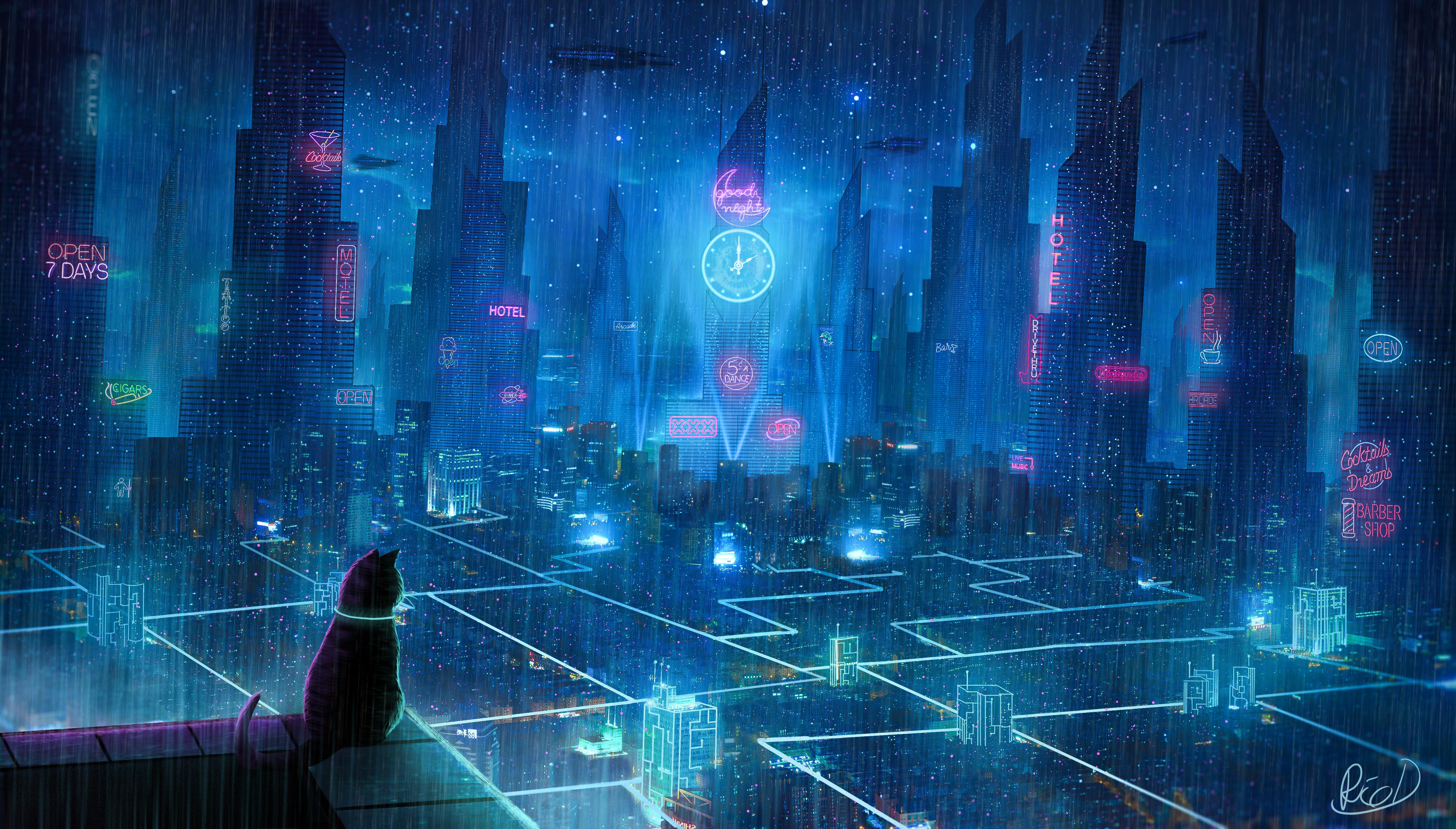 4961 x 2824 · jpeg - Cat Rain Dream Cyberpunk City 4k, HD Artist, 4k Wallpapers, Images ...