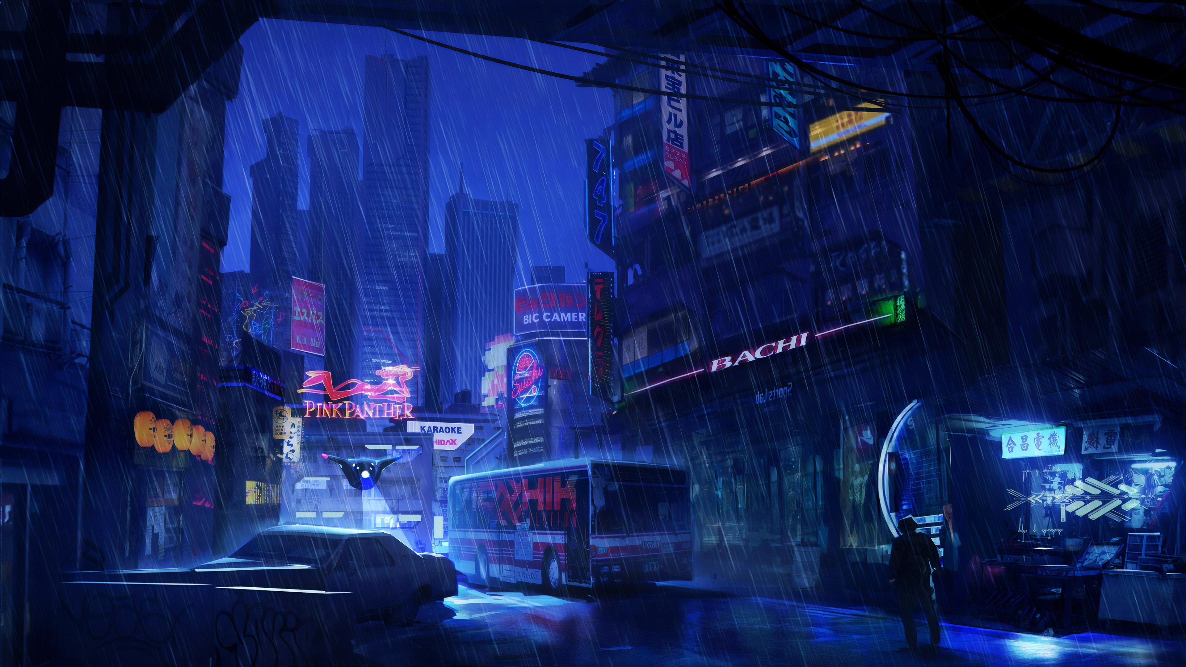 3840 x 2160 · jpeg - Futuristic City Dark Evening Rain 4k, HD Artist, 4k Wallpapers, Images ...