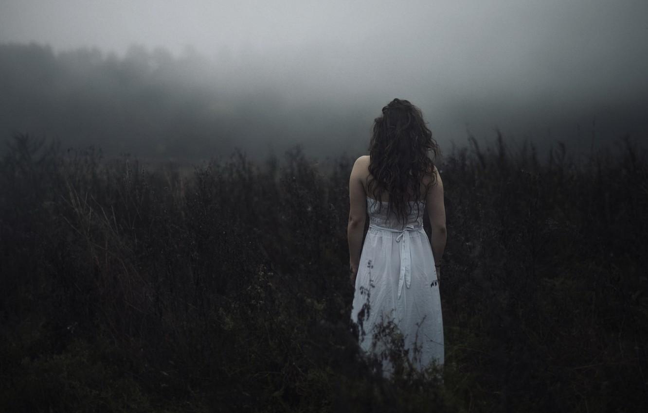 1332 x 850 · jpeg - Wallpaper field, forest, girl, fog, mood, white, hair, back, dress ...