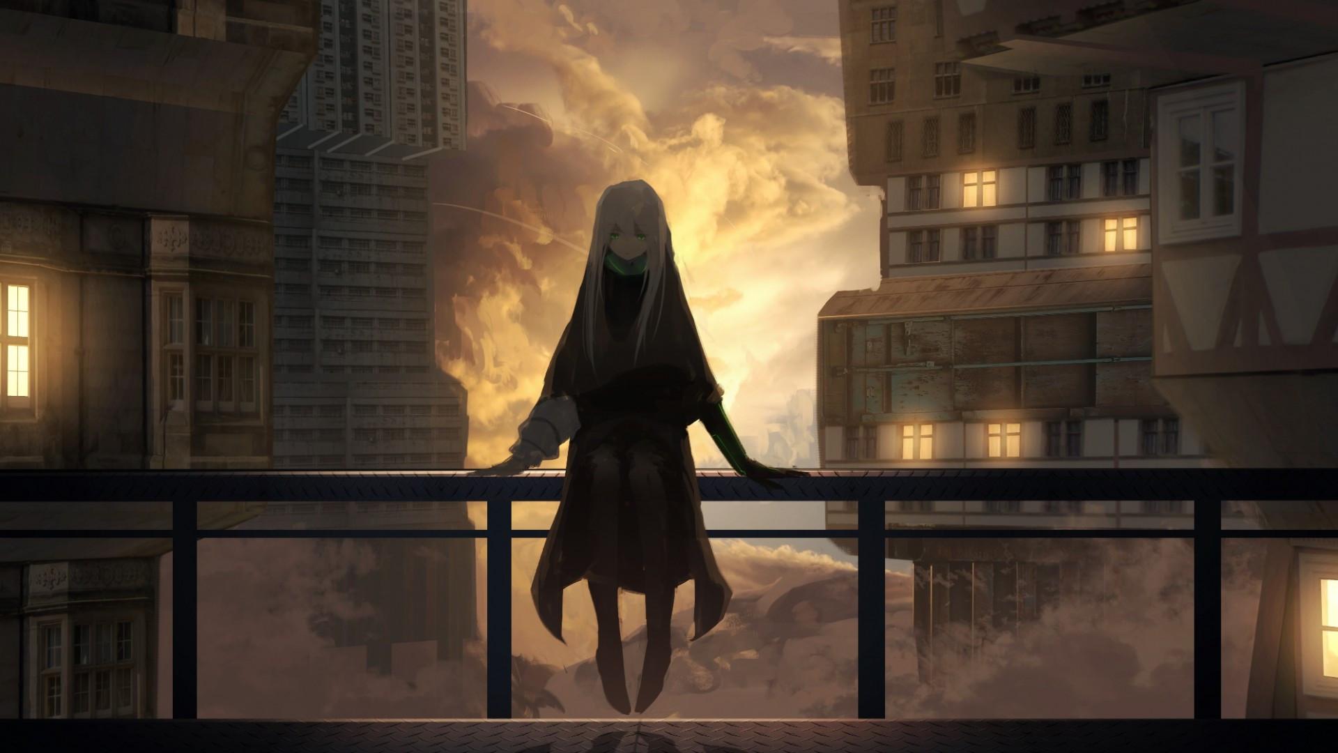 1920 x 1080 · jpeg - Download 1920x1080 Anime Girl, Buildings, Clouds, Depressed Expression ...