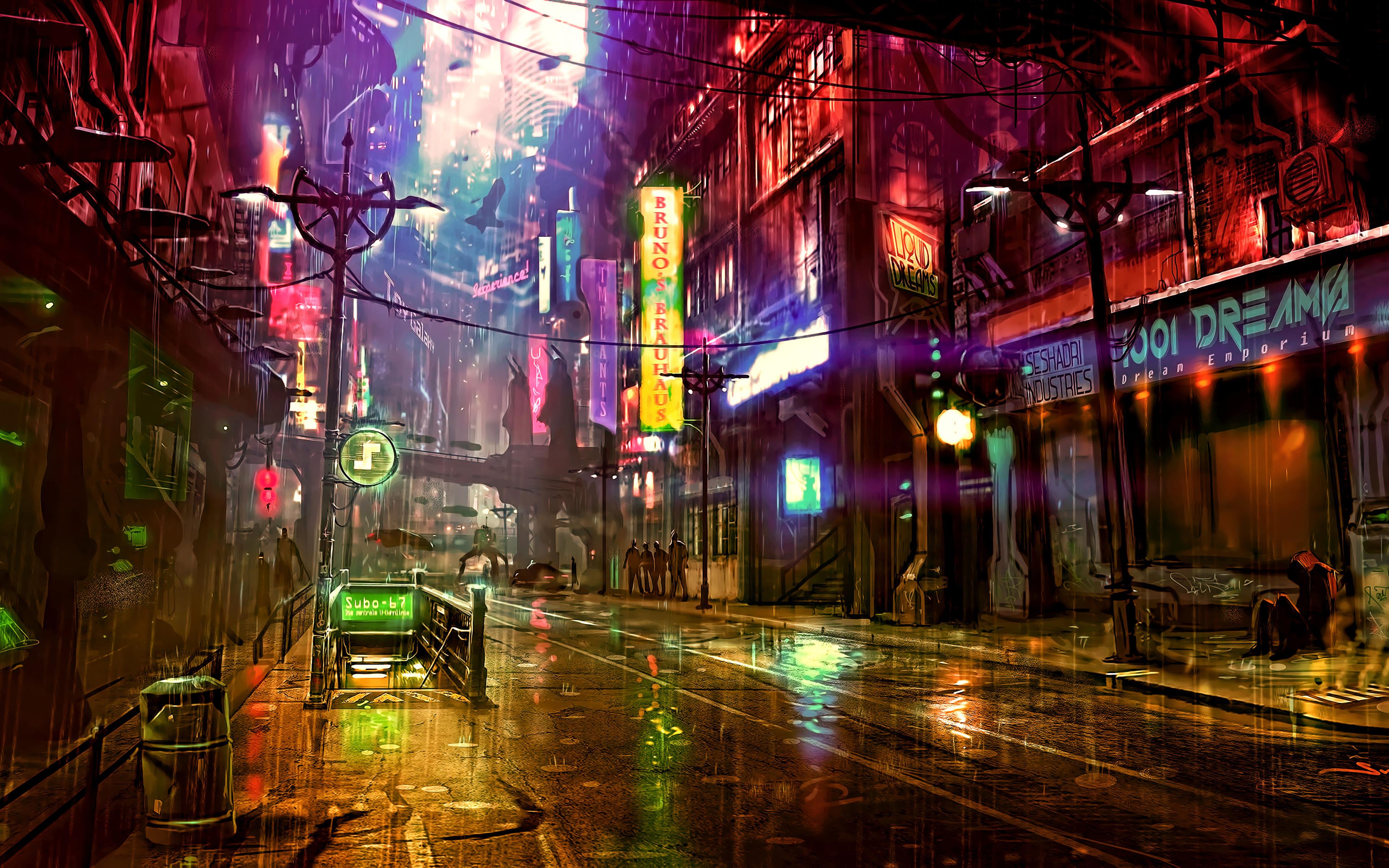 3840 x 2400 · jpeg - 3840x2400 Futuristic City Cyberpunk Neon Street Digital Art 4k 4k HD 4k ...