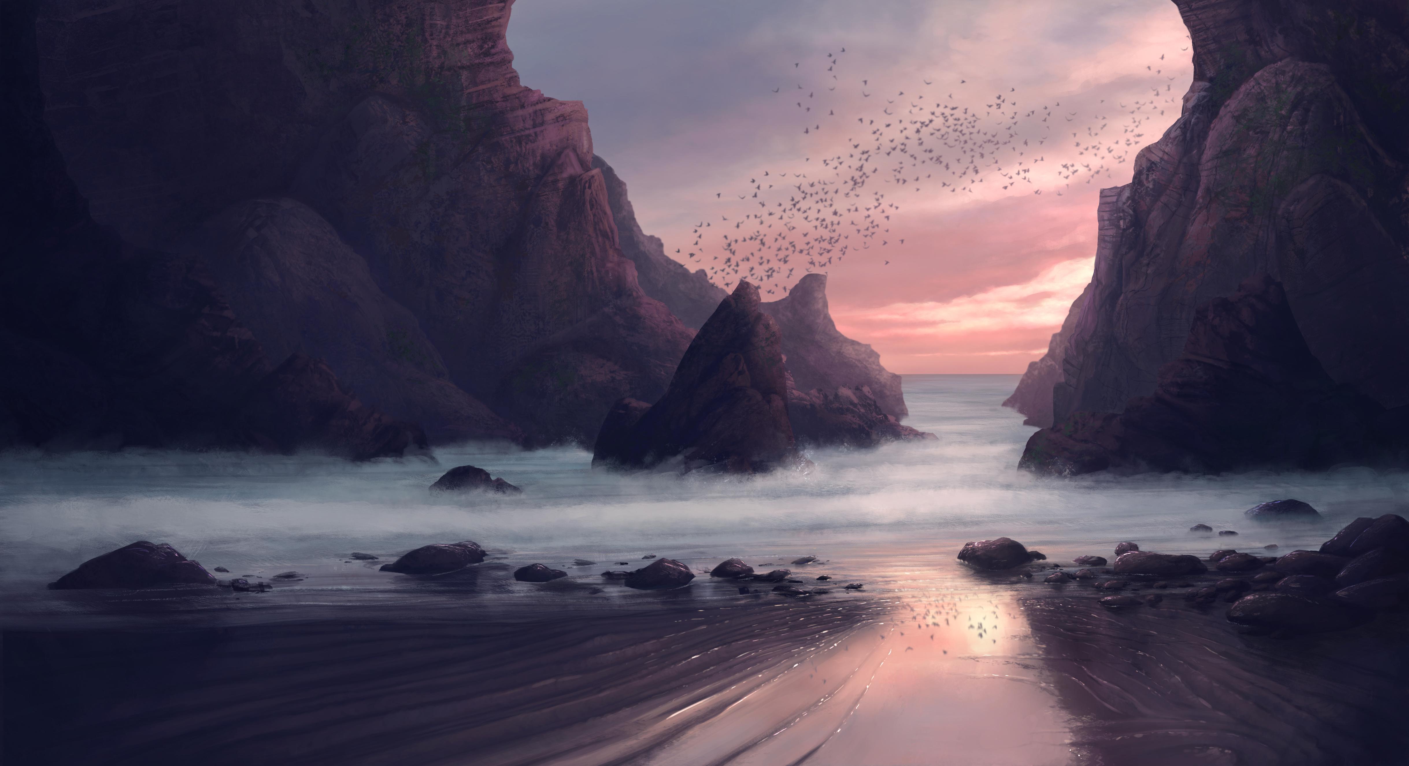 4875 x 2650 · jpeg - Beach Seaside Digital Painting 4k, HD Nature, 4k Wallpapers, Images ...