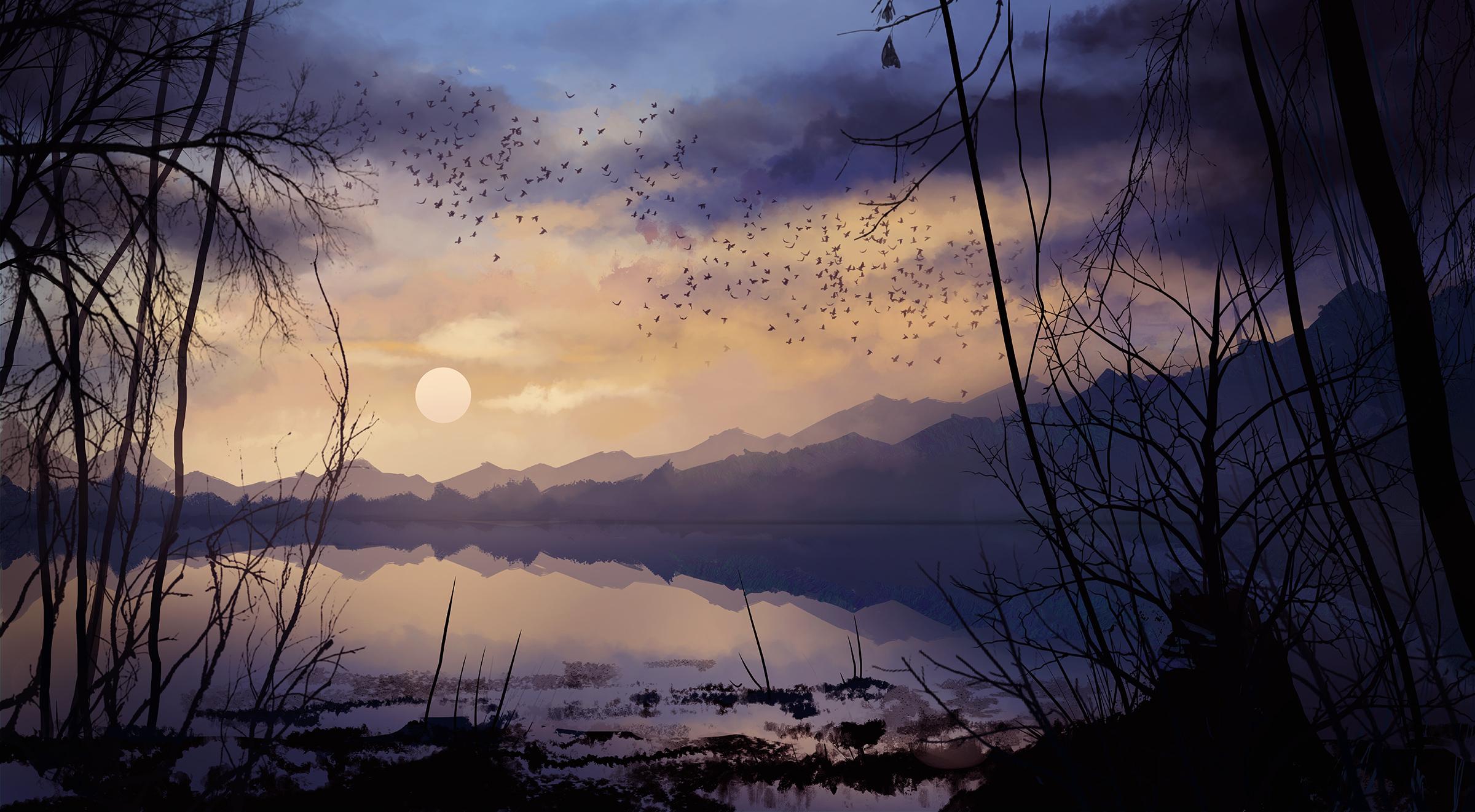 2400 x 1322 · jpeg - Digital Painting Lake Landscape Nature, HD Nature, 4k Wallpapers ...