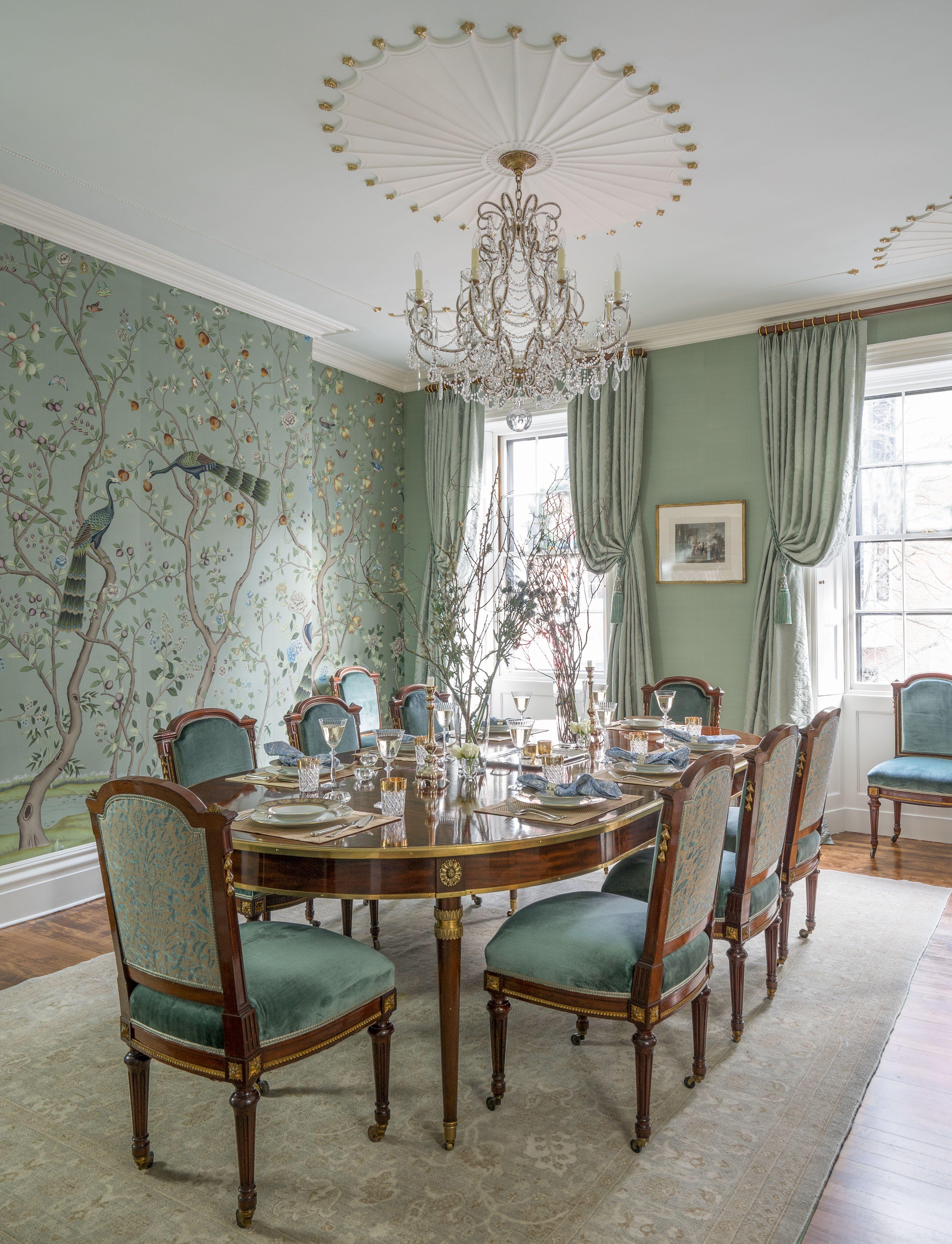 3716 x 4854 · jpeg - Beacon Hill Dining Room with Handpainted Silk Wallpaper and Louis XVI ...