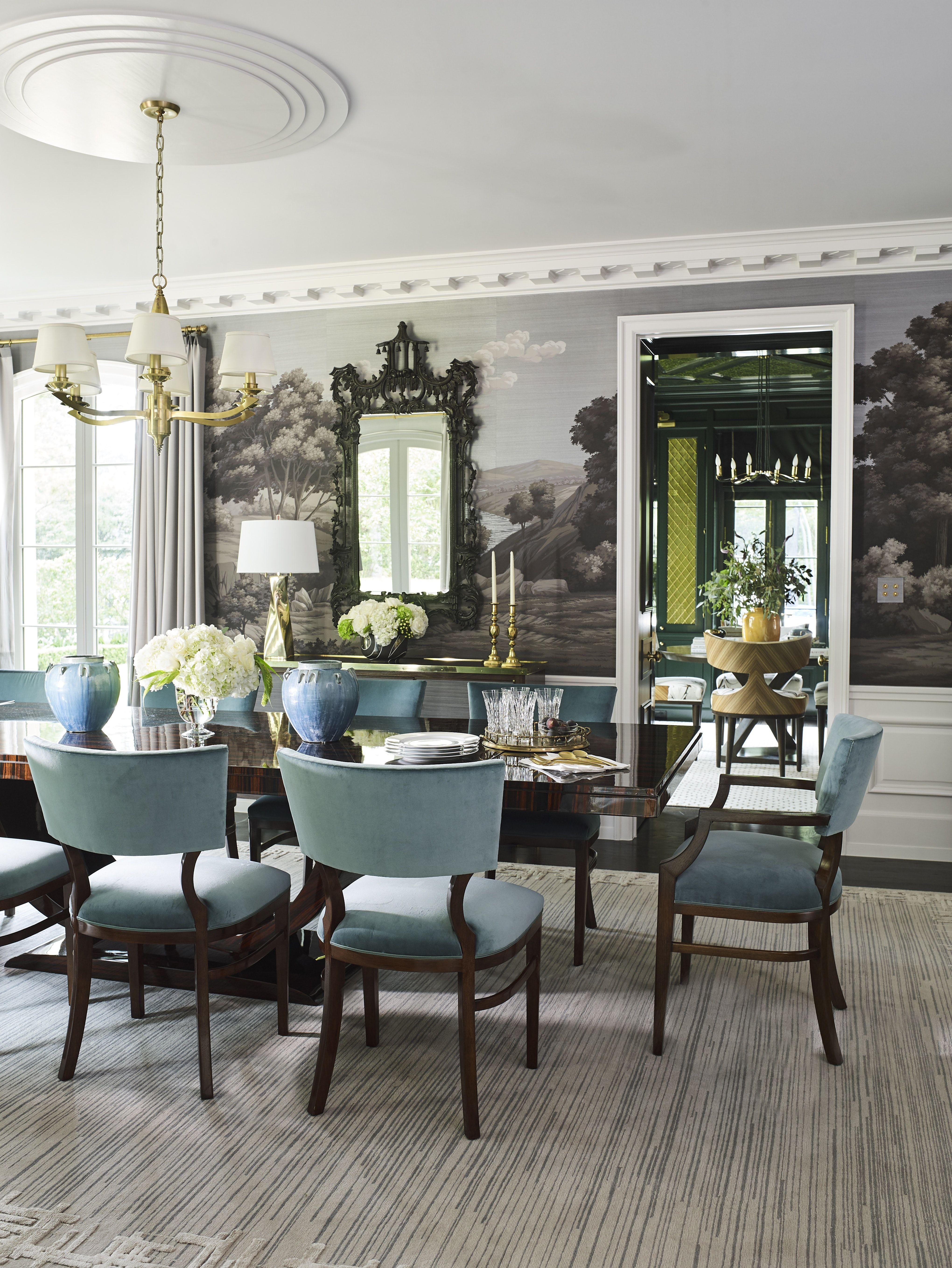 4080 x 5436 · jpeg - Dining Room with Custom Fromental Wallpaper | Living room design modern ...