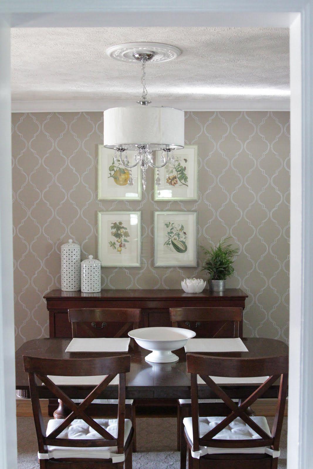 1067 x 1600 · jpeg - Love the stencil | Dining room wallpaper, Dining room walls, Dining ...