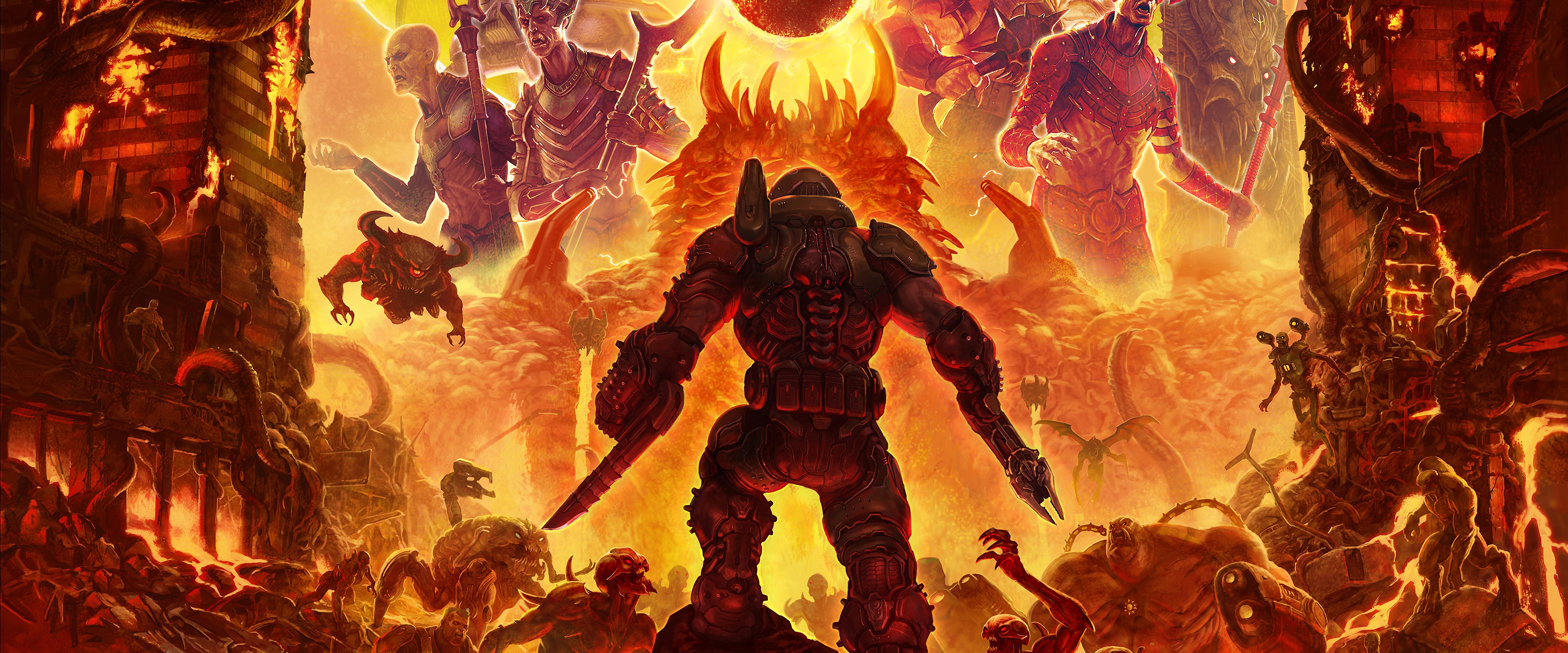 7680 x 3199 · jpeg - Doom Eternal, Poster, Doomguy, Monsters, 8K, #22 Wallpaper