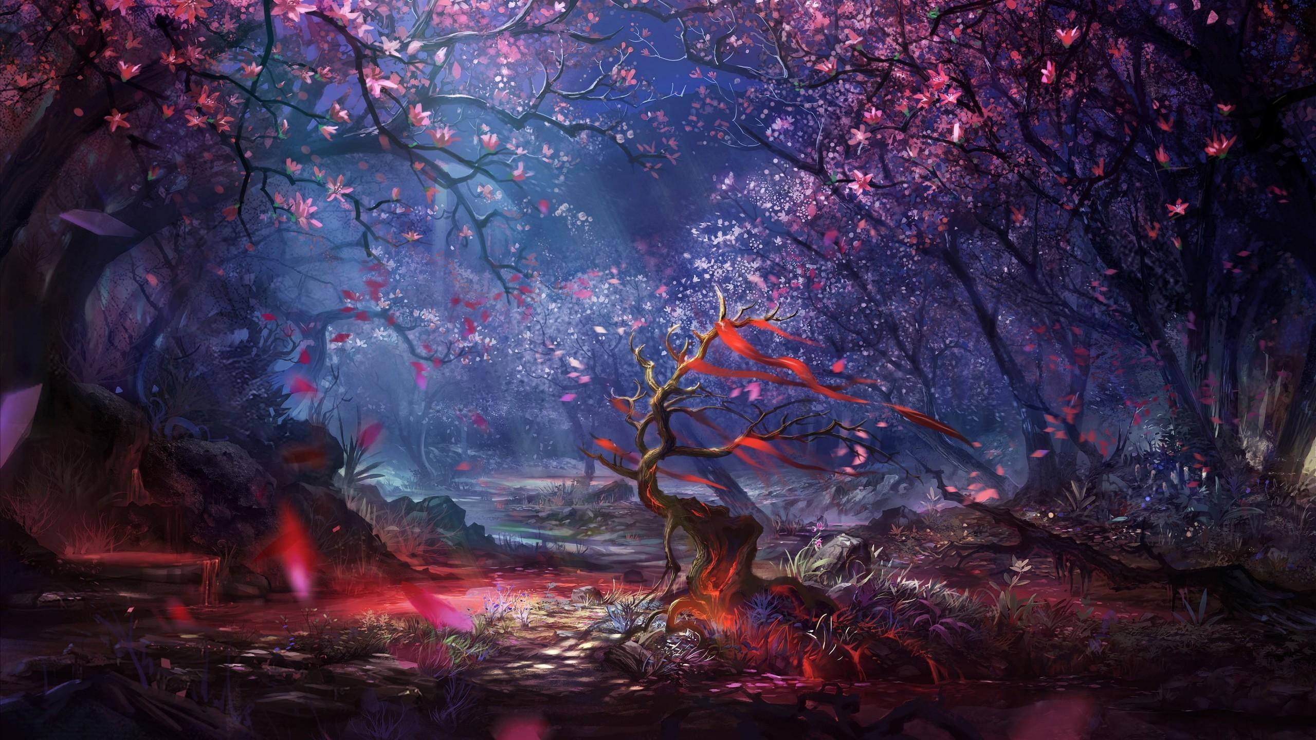 2560 x 1440 · jpeg - artwork, Fantasy art, Digital art, Forest, Trees, Colorful, Landscape ...