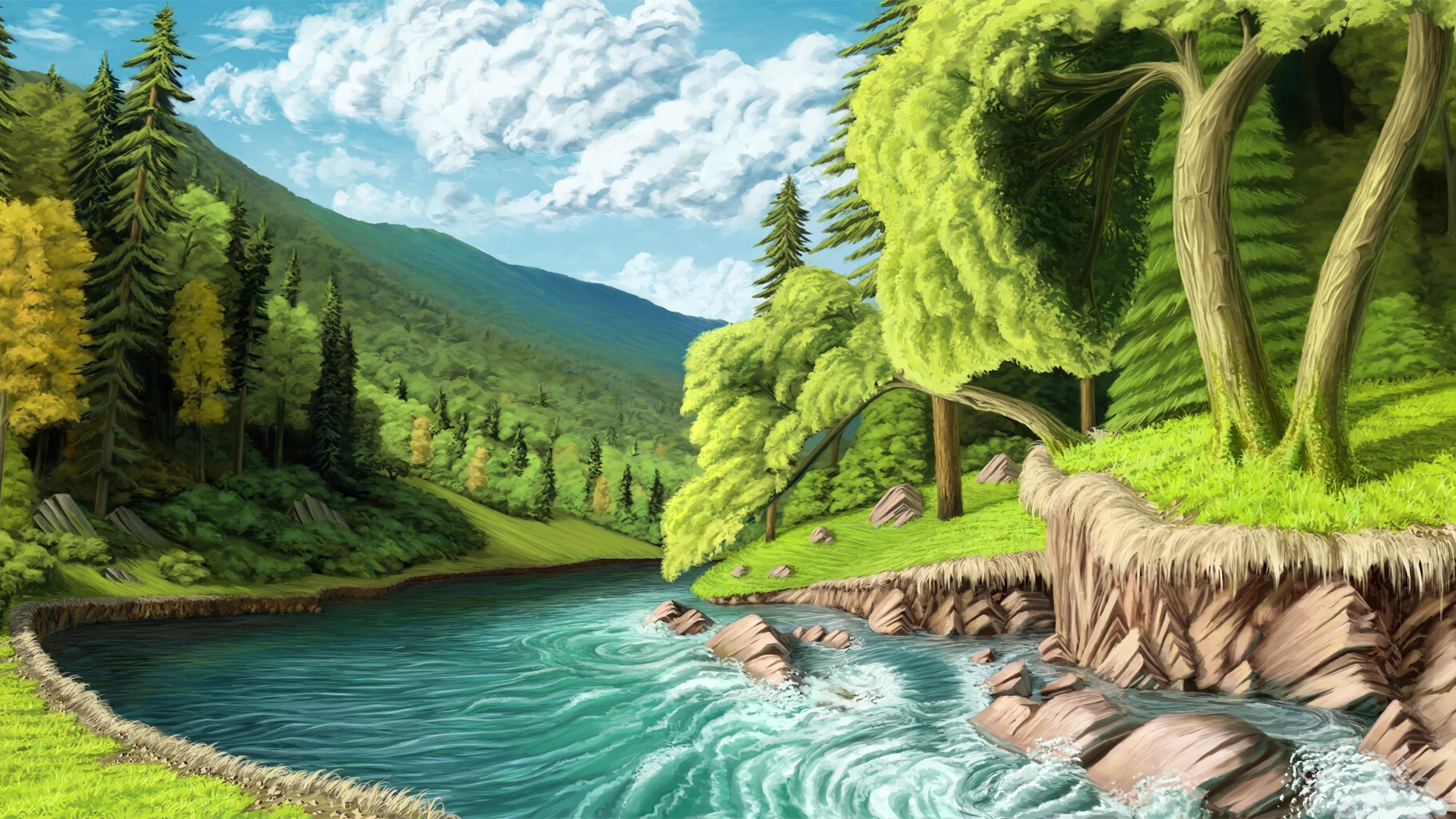 3840 x 2160 · jpeg - Fairy Tale River and Forest Scenery 4K wallpaper