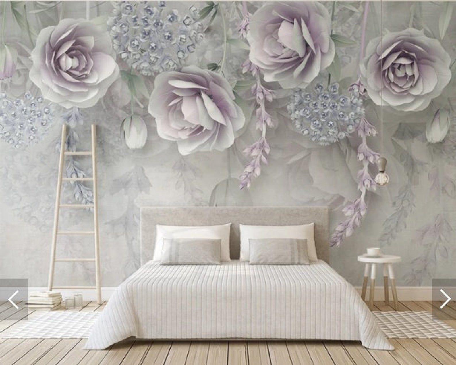 1588 x 1270 · jpeg - Wall mural flowers wallpaper mural wallpaper for bedroom | Etsy | Room ...