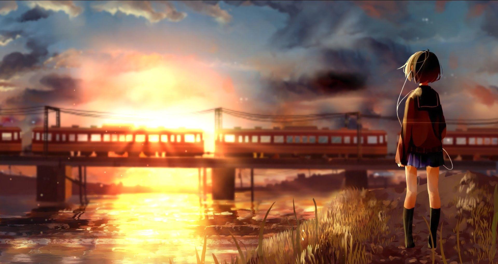 1920 x 1018 · jpeg - Sunset Long Train [Wallpaper Engine Anime] | Anime wallpaper, Anime ...
