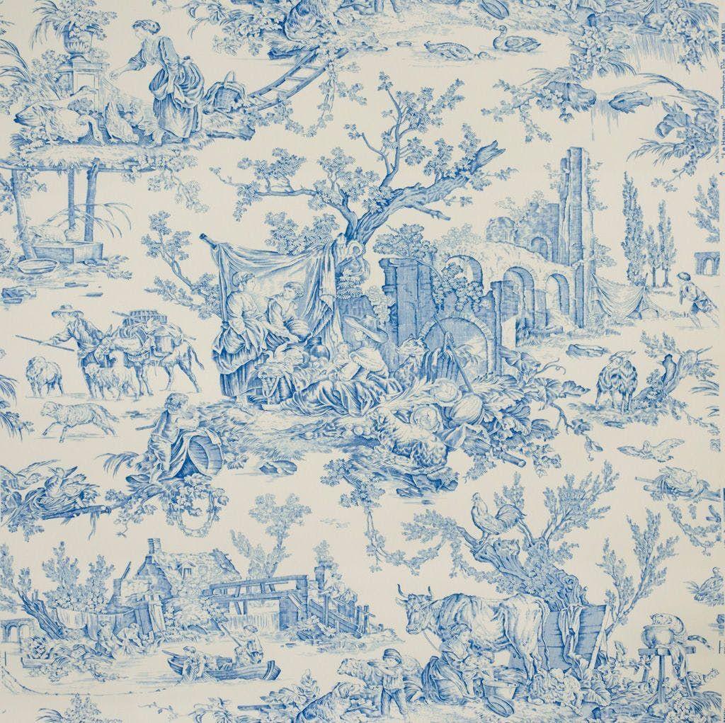 1024 x 1021 · jpeg - Le Hameau - Bluebell | Kravet | Wallpaper, Bluebells, French toile