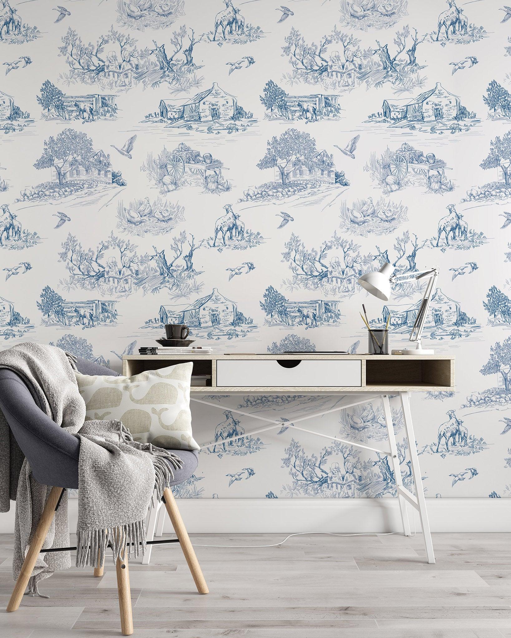 1638 x 2048 · jpeg - Blue French Toile Wallpaper  EazzyWalls