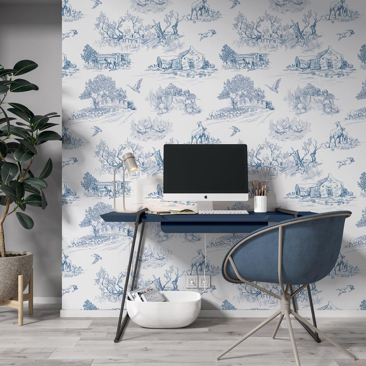 1200 x 1200 · jpeg - Blue French Toile Wallpaper  EazzyWalls