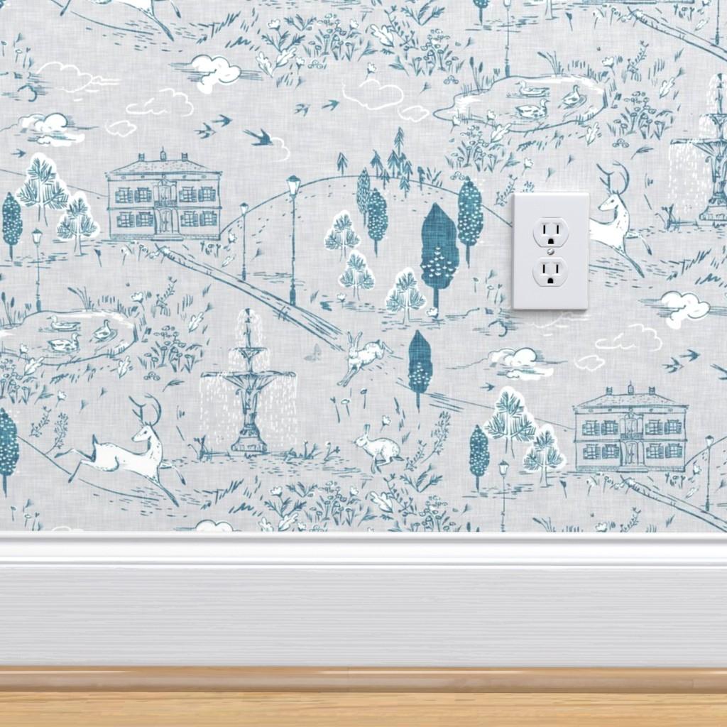 1024 x 1024 · jpeg - Removable Water-Activated Wallpaper Toile Woodland Blue Texture Country ...