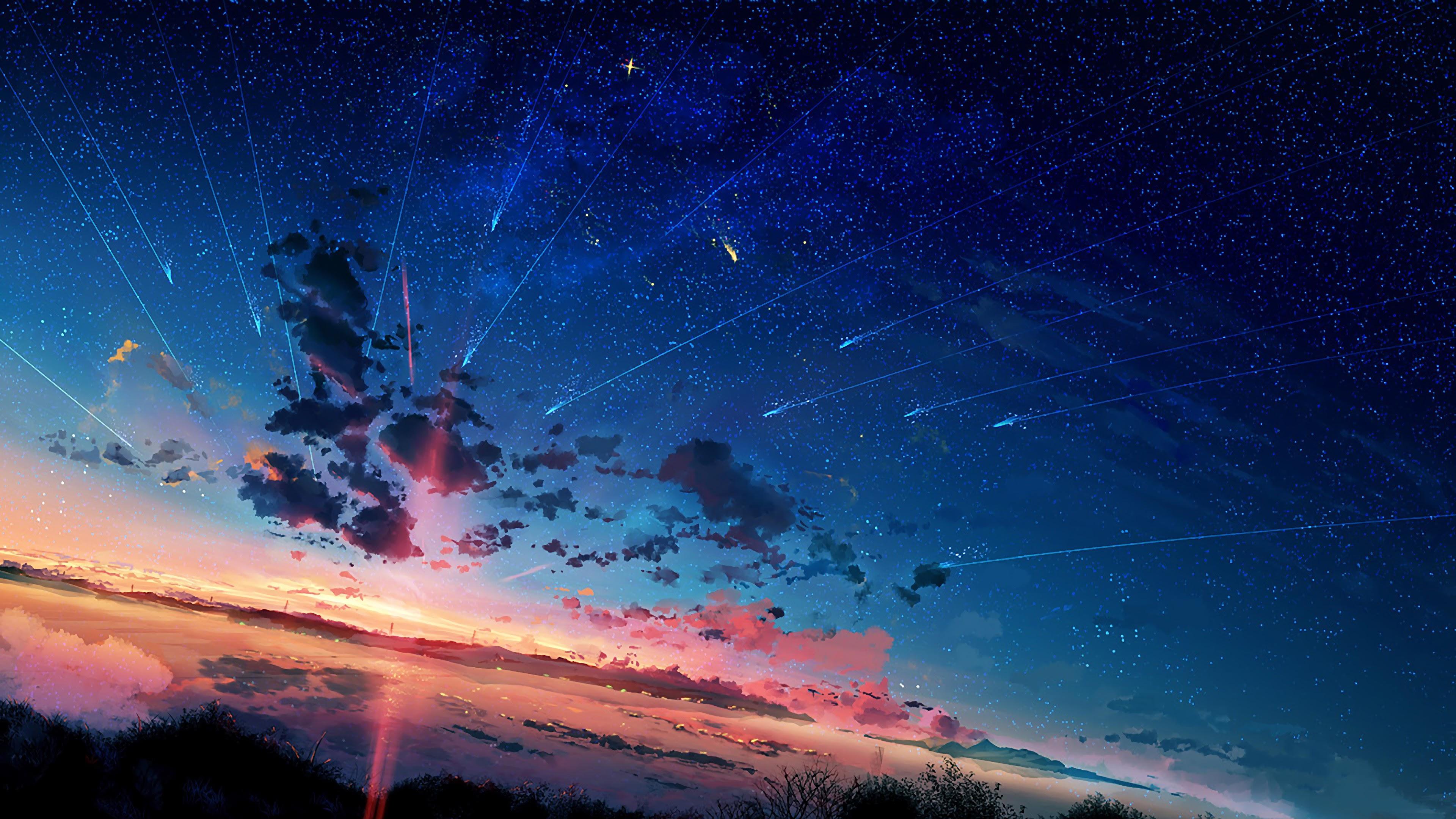 3840 x 2160 · jpeg - Anime, Scenery, Horizon, Shooting Star, Sunset, 4K, 3840x2160, #15 ...