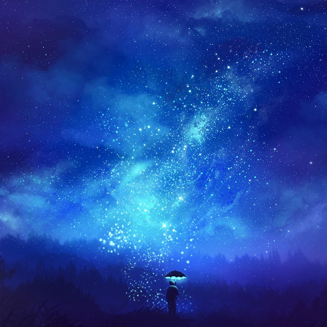 1280 x 1280 · jpeg - Night, Sky, Stars, Scenery, Anime, 4K, #123 Wallpaper