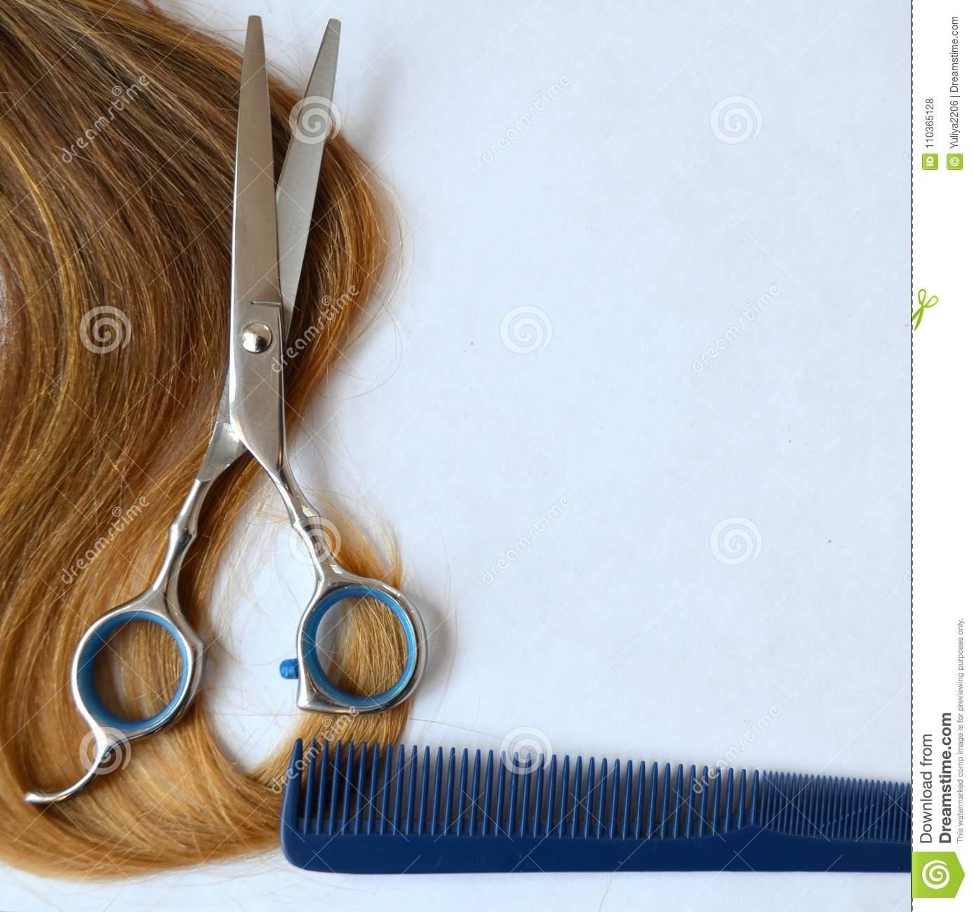 1388 x 1300 · jpeg - Strand Of Hair With Scissors And Comb For Haircut Stock Photo - Image ...